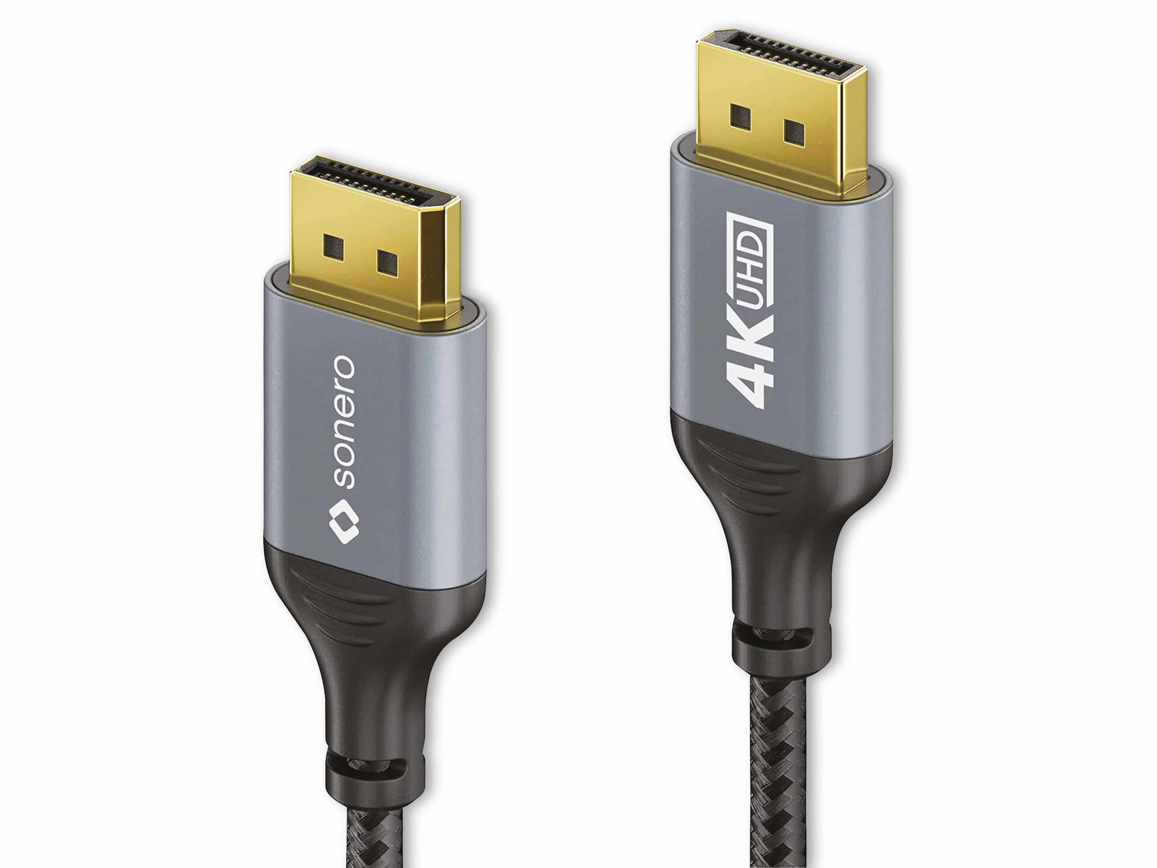 SONERO DisplayPort-Kabel, Stecker/Stecker, 4K60, grau/schwarz, 1 m