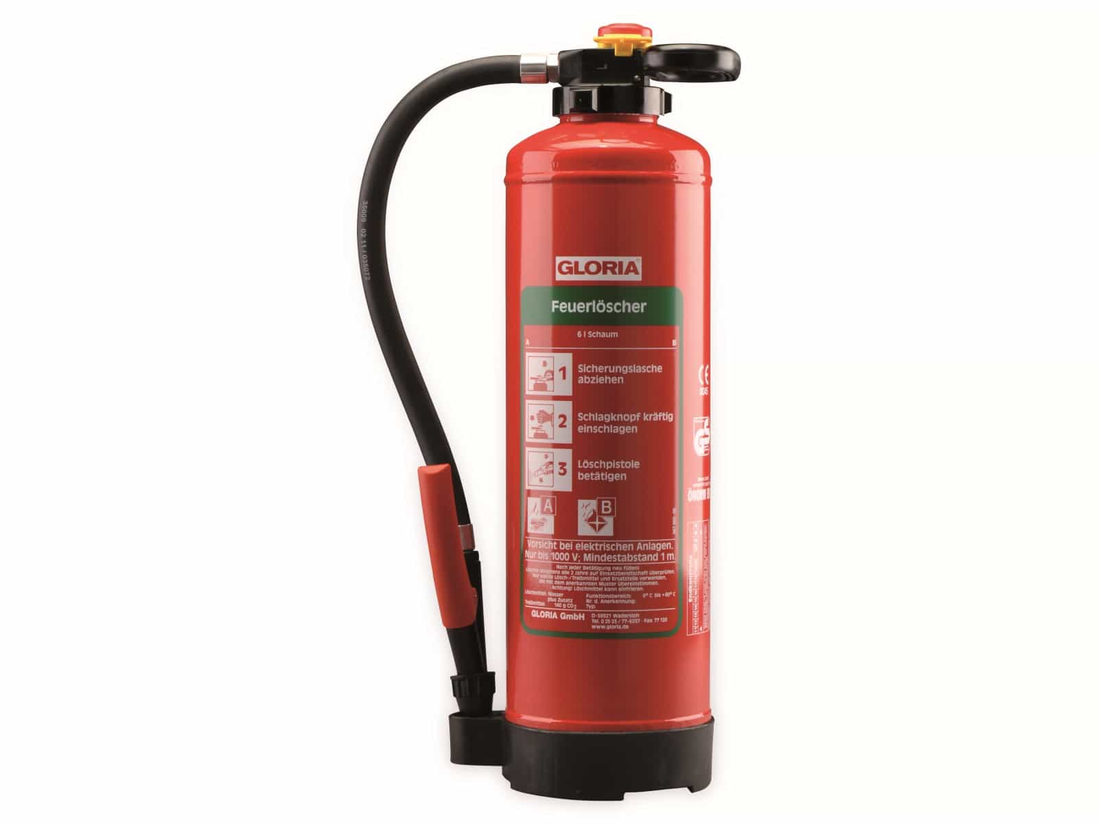 GLORIA Feuerlöscher SK6PRO, 6 L, Schaum-Kolbenkartusche, mit Wandhalter