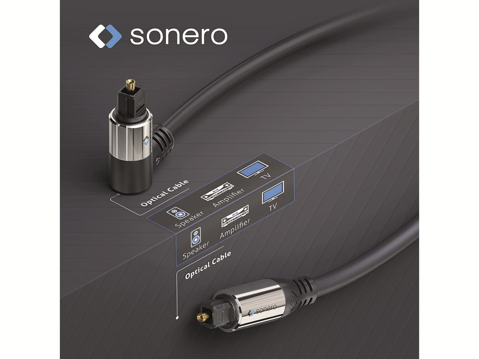 SONERO Lichtleiter-Kabel, 20 m, schwarz, 1x90° Stecker