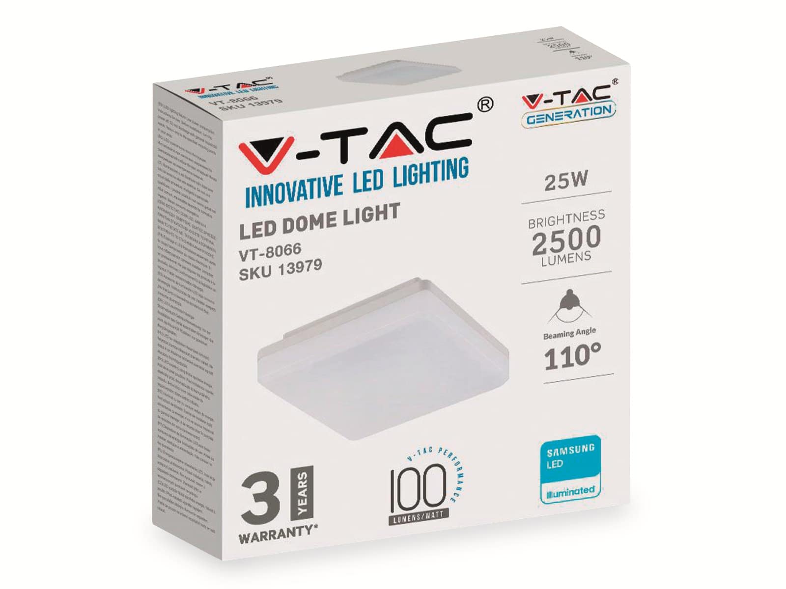 V-TAC LED-Wand und Decken Leuchte VT-8066SQ (13979), EEK: E, 25 W, 2500 lm, 6500 K, IP44, weiß