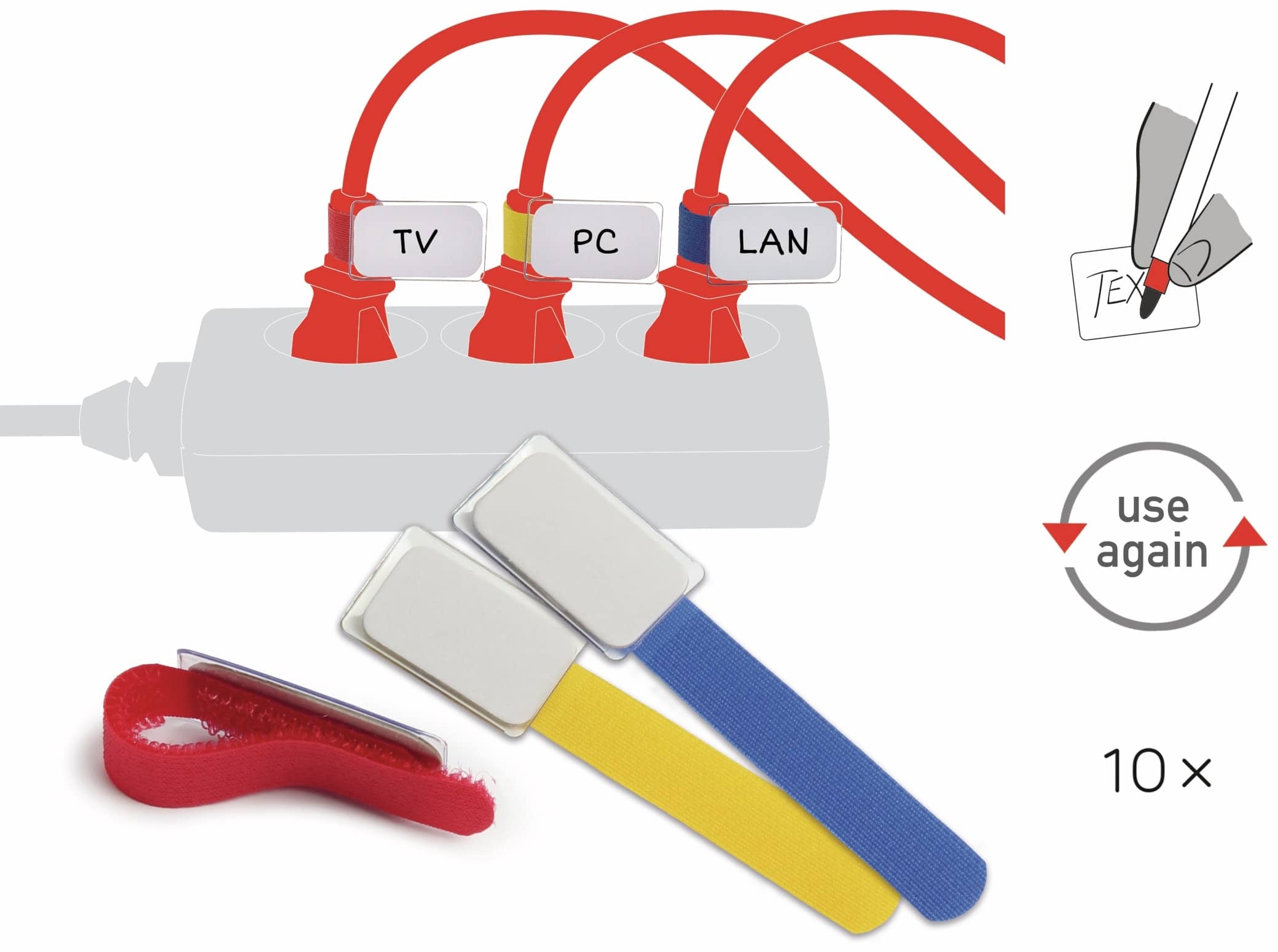 LABEL THE CABLE LTC Klett-Kabelbinder MINI, verschiedene Farben, 10 Stück