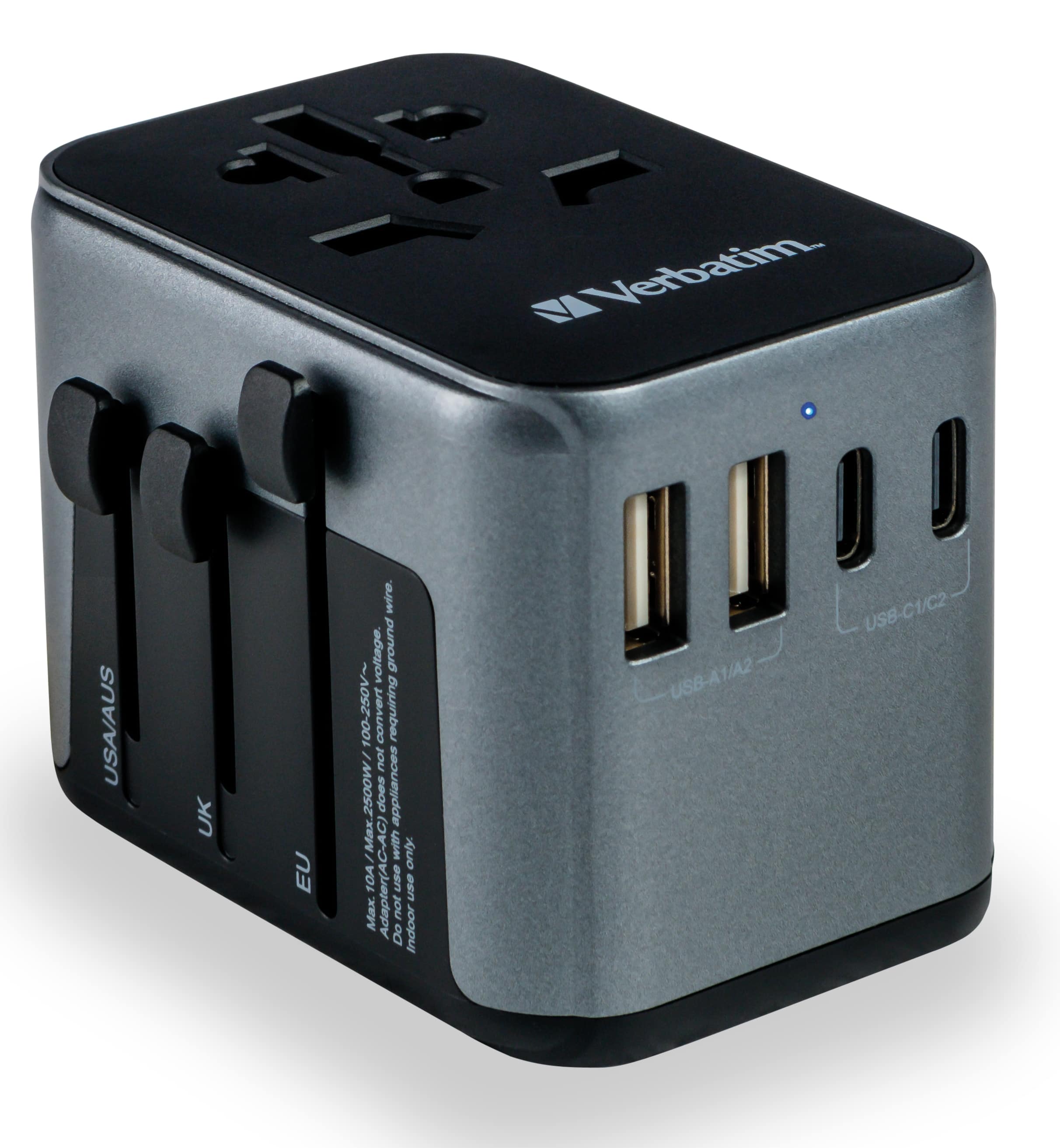 VERBATIM Universal-Reise-Adapter UTA-03, 1x Stromstecker, 2x USB-A, 3x USB-C