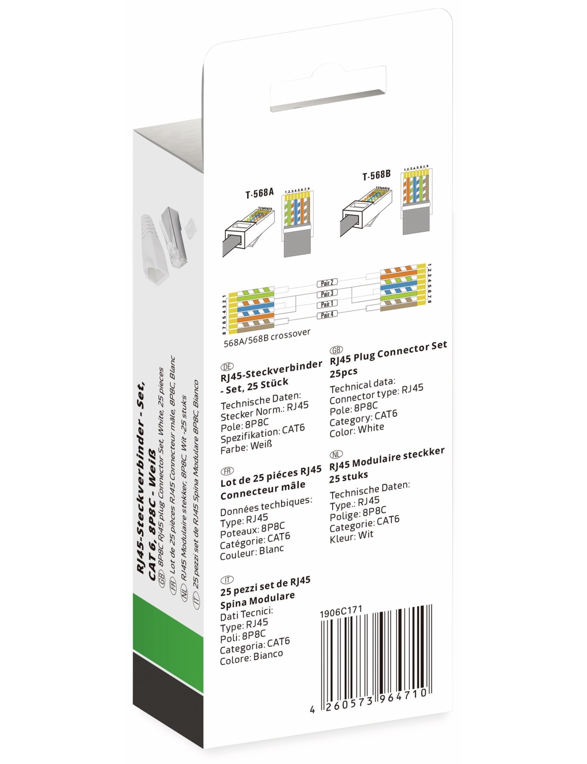 QUADRIOS, 1906C171, RJ-45 Steckverbinder Set-CAT 6, Polzahl 8P8C, Weiß - geschirmt, 25 St.