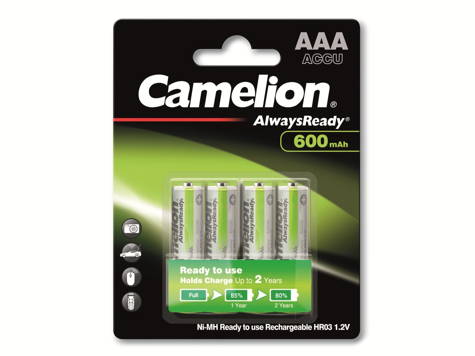 CAMELION NiMH-Micro-Akku AlwaysReady, 600 mAh, 4 Stück