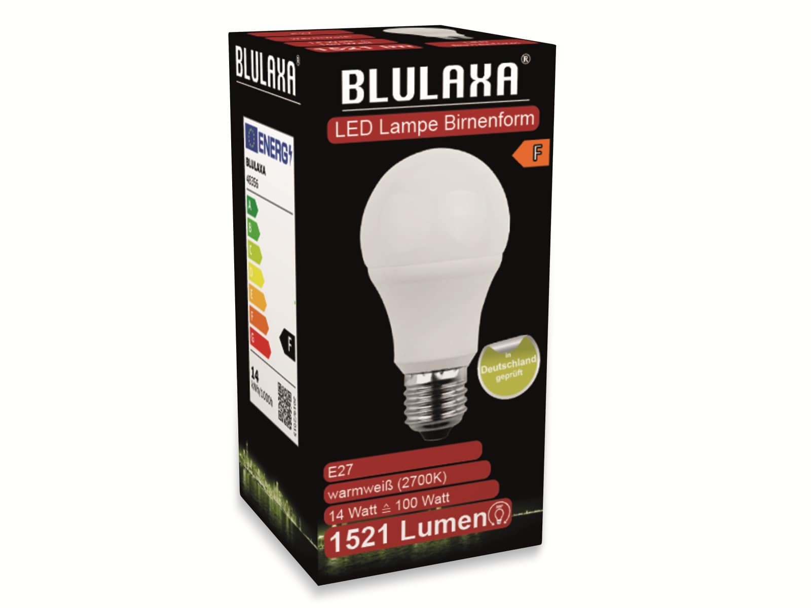 BLULAXA LED-SMD-Lampe, A60, E27, EEK: F, 14 W, 1521 lm, 2700 K