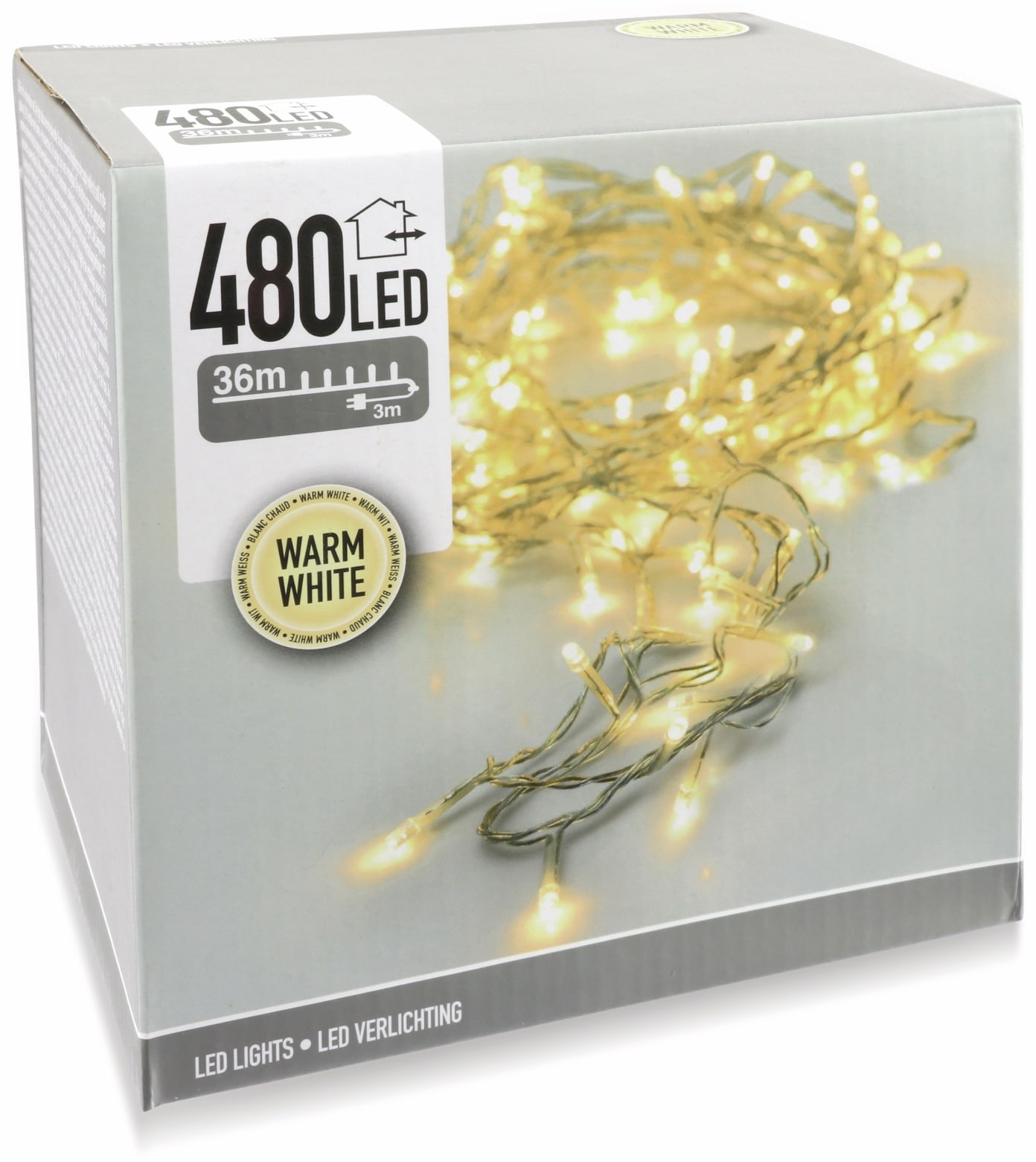 LED-Lichterkette, 480 LEDs, warmweiß, 230V~, IP44, Innen/Außen, Kabelfarbe silber/transparent