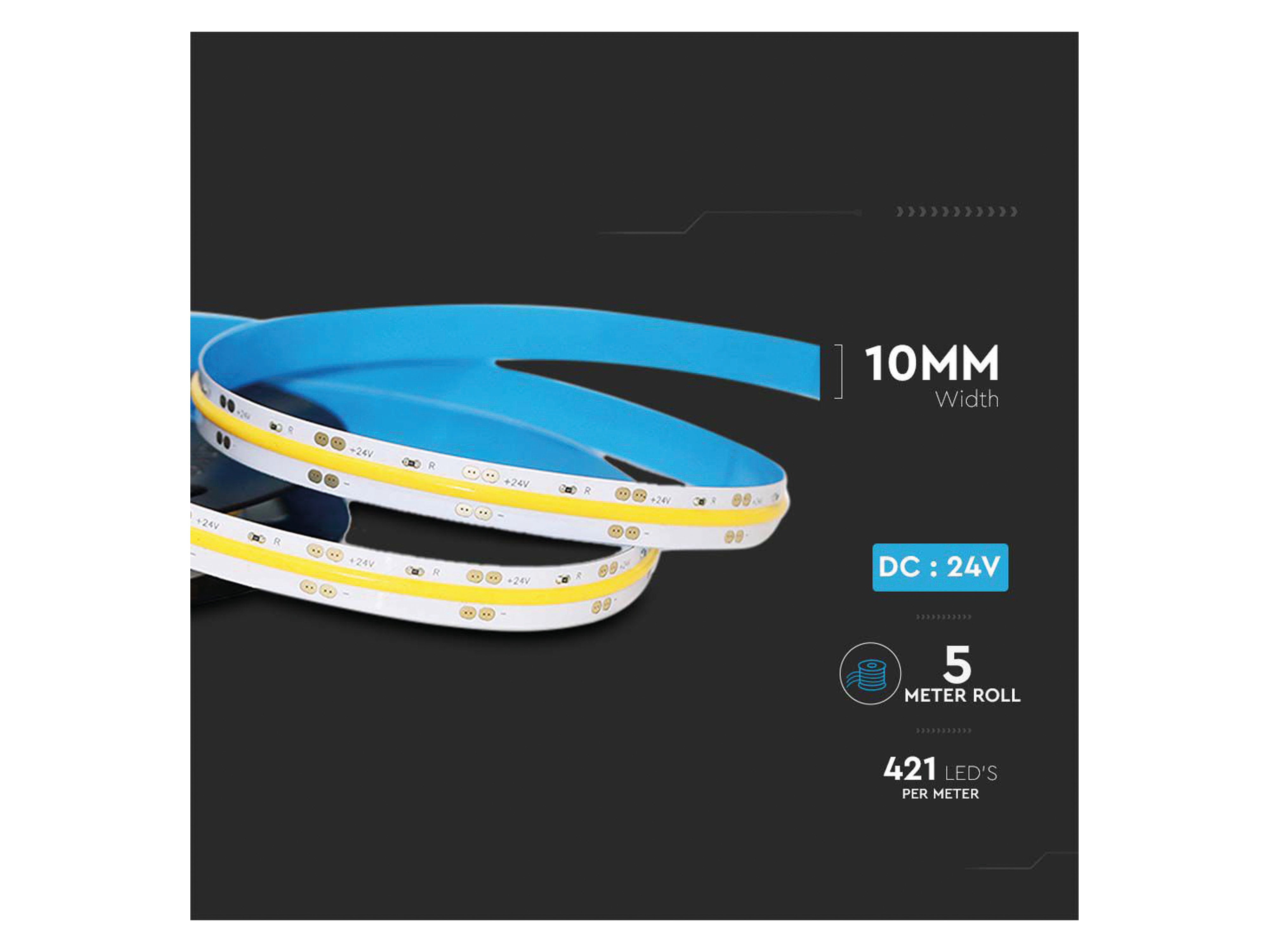 V-TAC LED-Strip VT-COB 421, 2105 LEDs, EEK: F, 10 W, 24 V, 4800 lm, 3000 K, 5 m