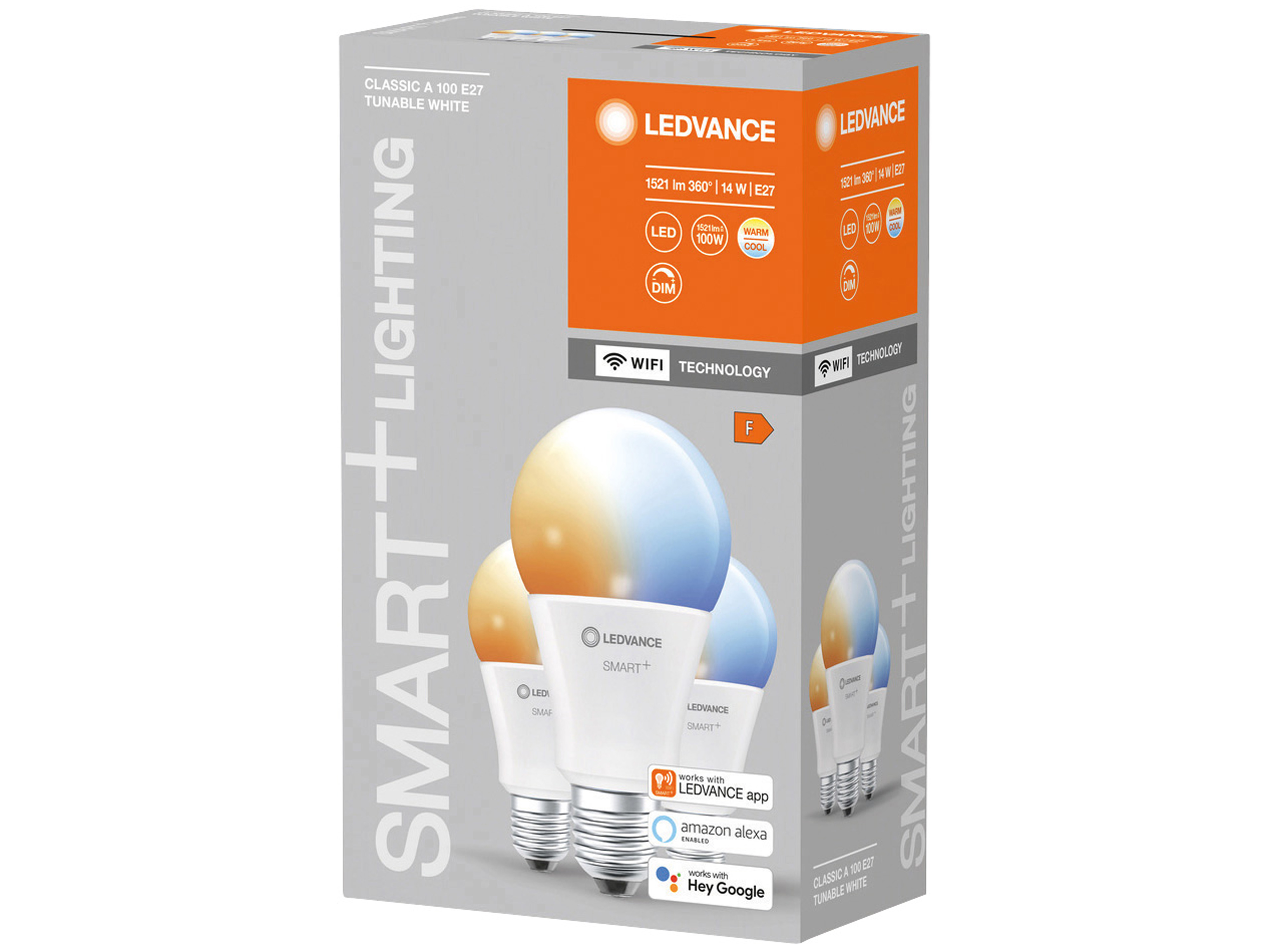 LEDVANCE LED-Lampe SMART+ WiFi Classic, A75, E27, EEK: F, 14 W, 1521 lm, 2700…6500 K, Smart, 3 Stück