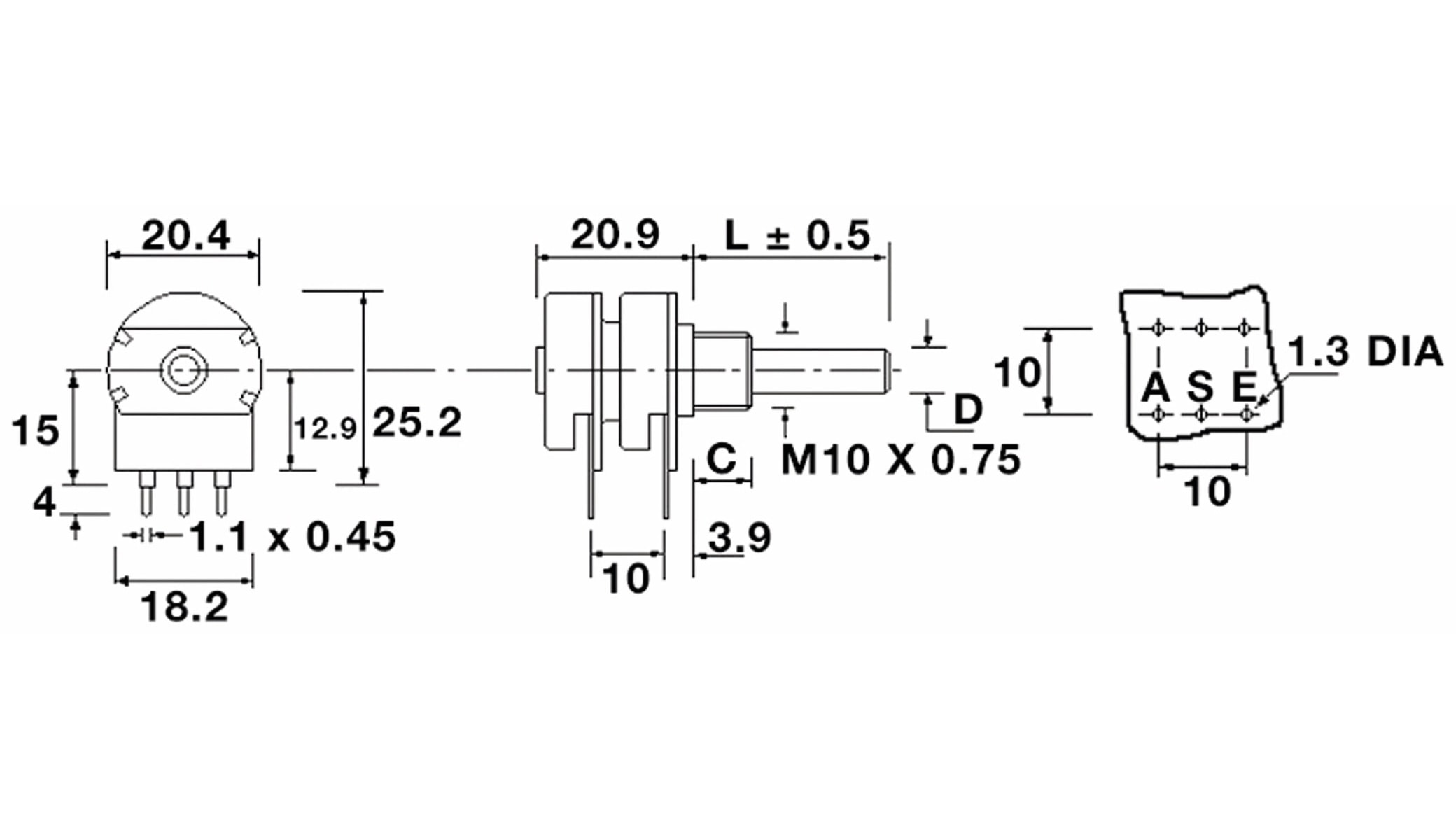 OMEG Potentiometer PC2G20BU, 1,0 kΩ, stereo, linear