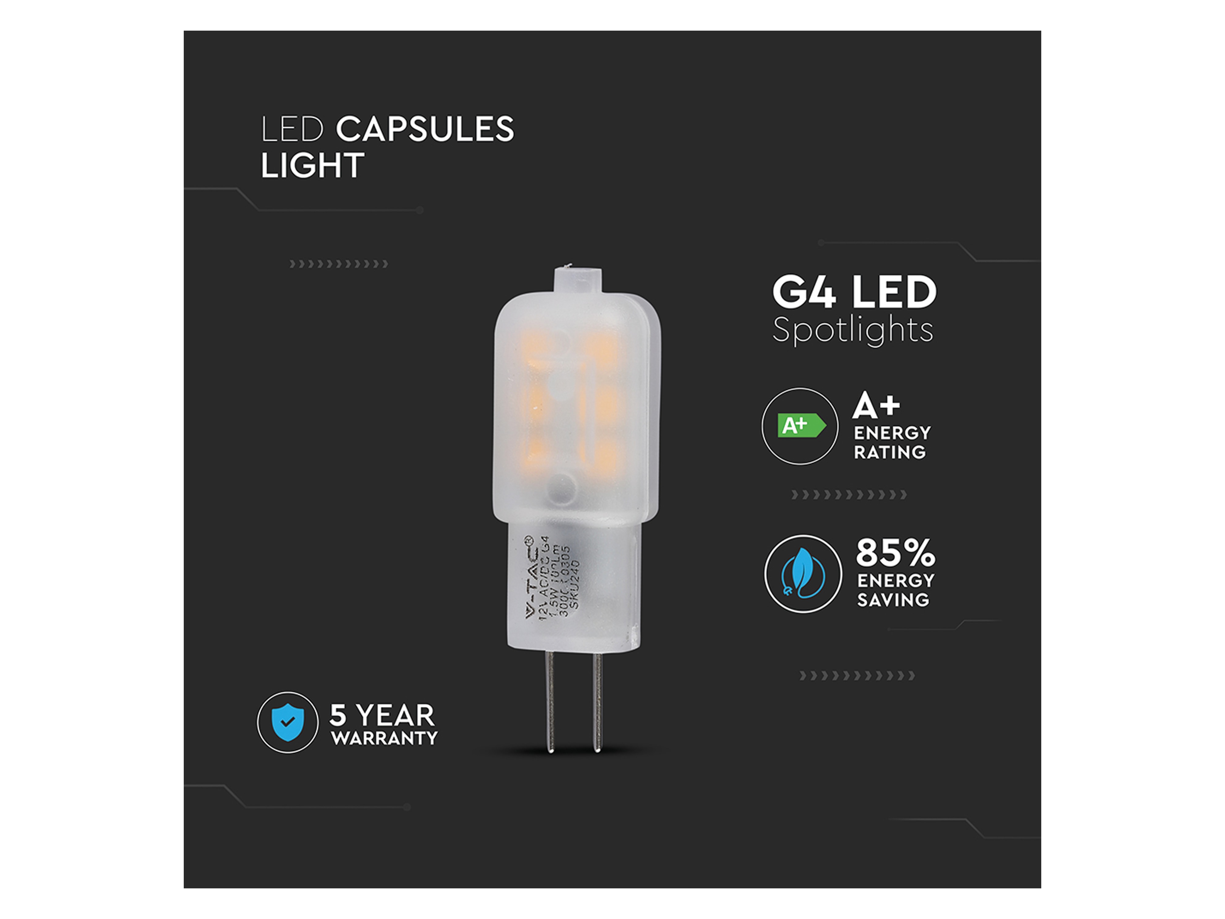 V-TAC LED-Lampe VT 201 (240), G4, EEK: G, 1,5 W, 100 lm, 3000 K