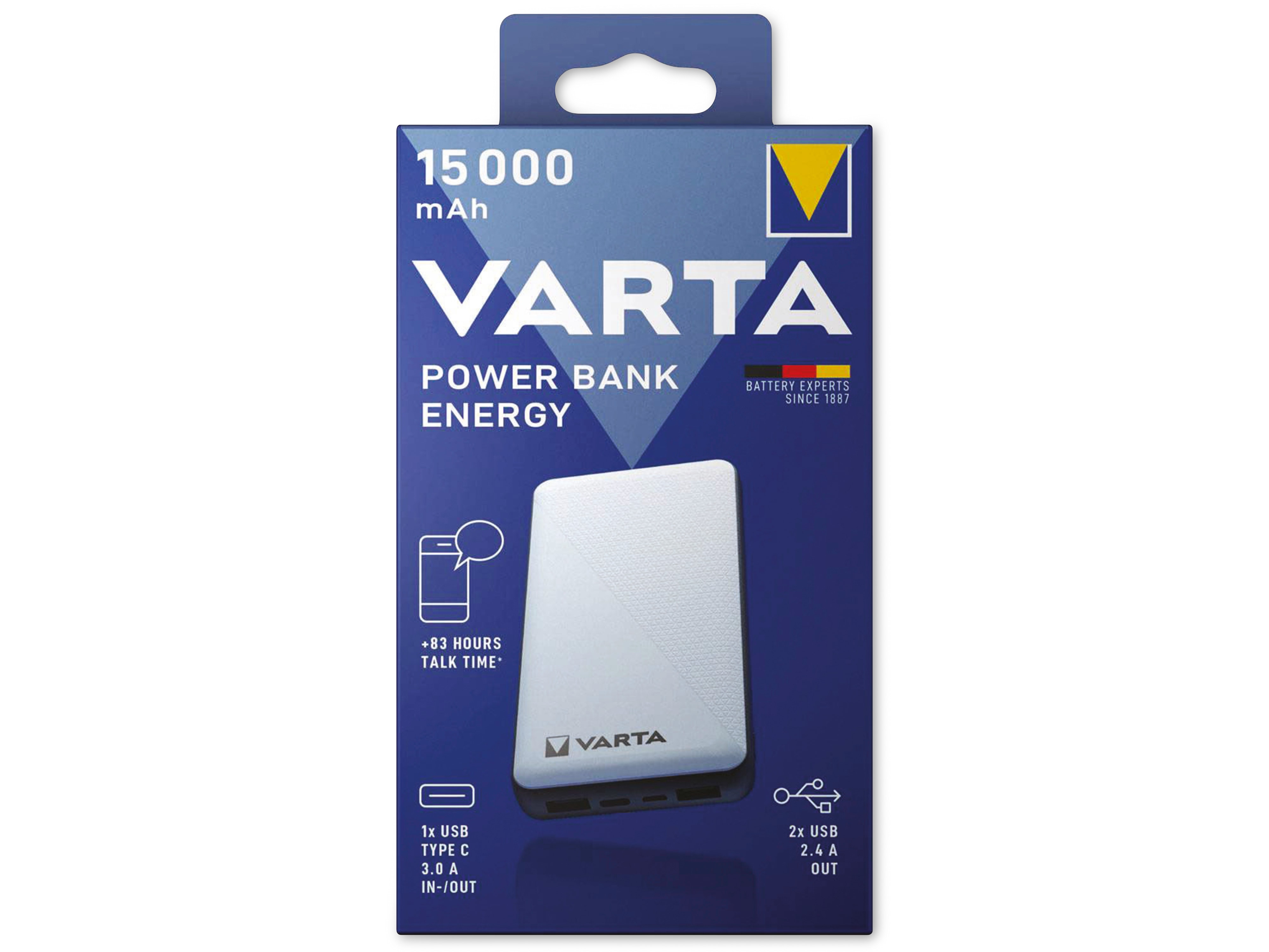VARTA Energy USB-Powerbank 15000, 15.000mAh, 2xUSB-A, 1xUSB-C, 1xMicro 