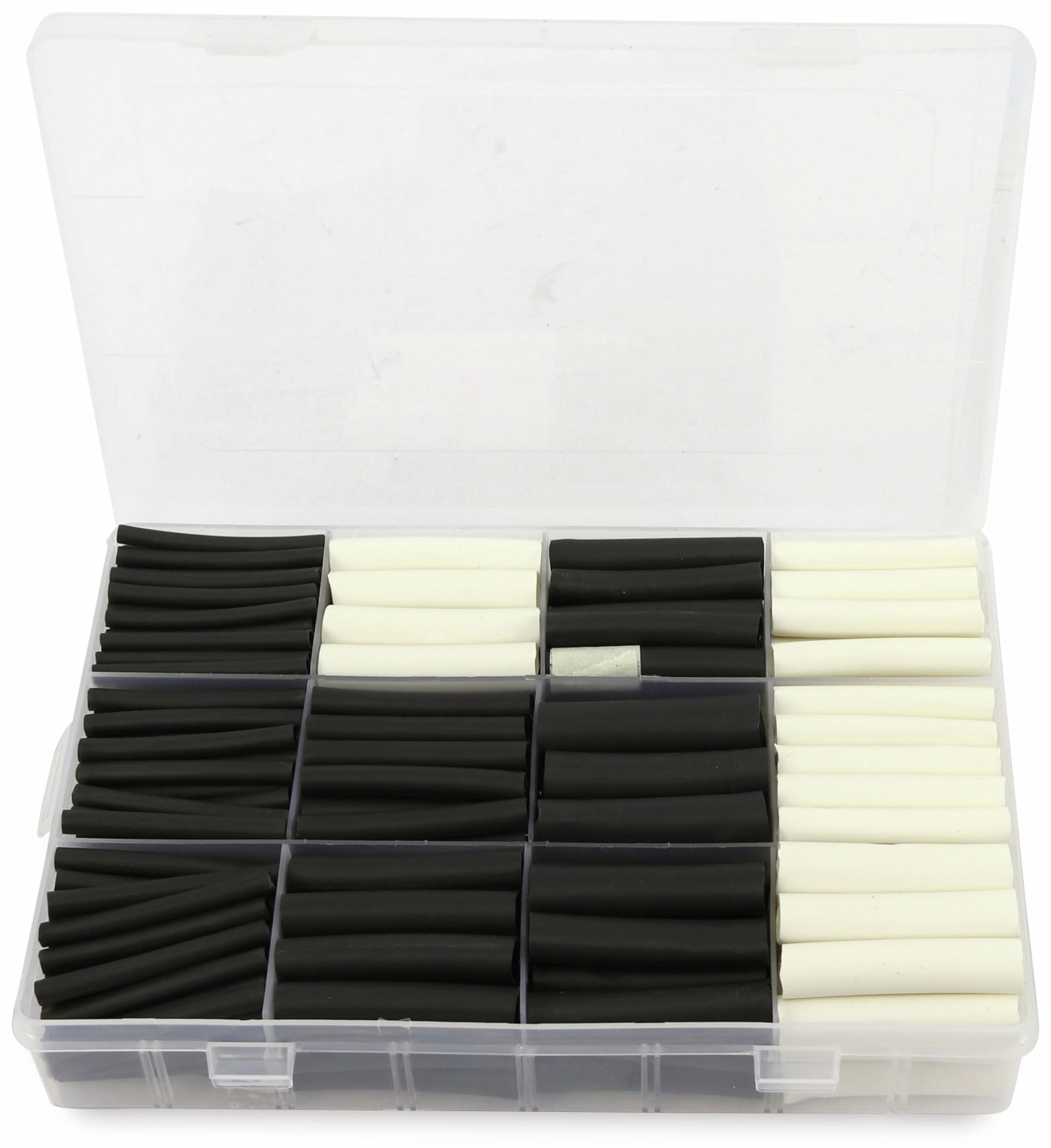 Schrumpfschlauch-Sortiment, 300-teilig Plastikbox, klebend, Schrumpfrate 3:1, schwarz+weiß
