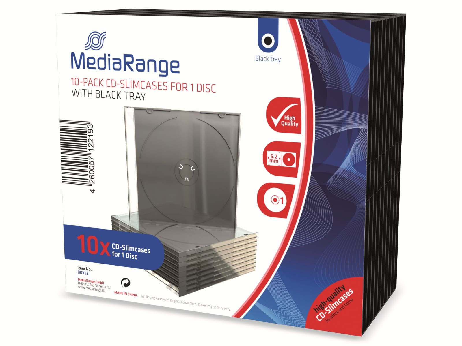 MEDIARANGE CD-Leerhüllen, Slim, 10er Pack, schwarz/transparent