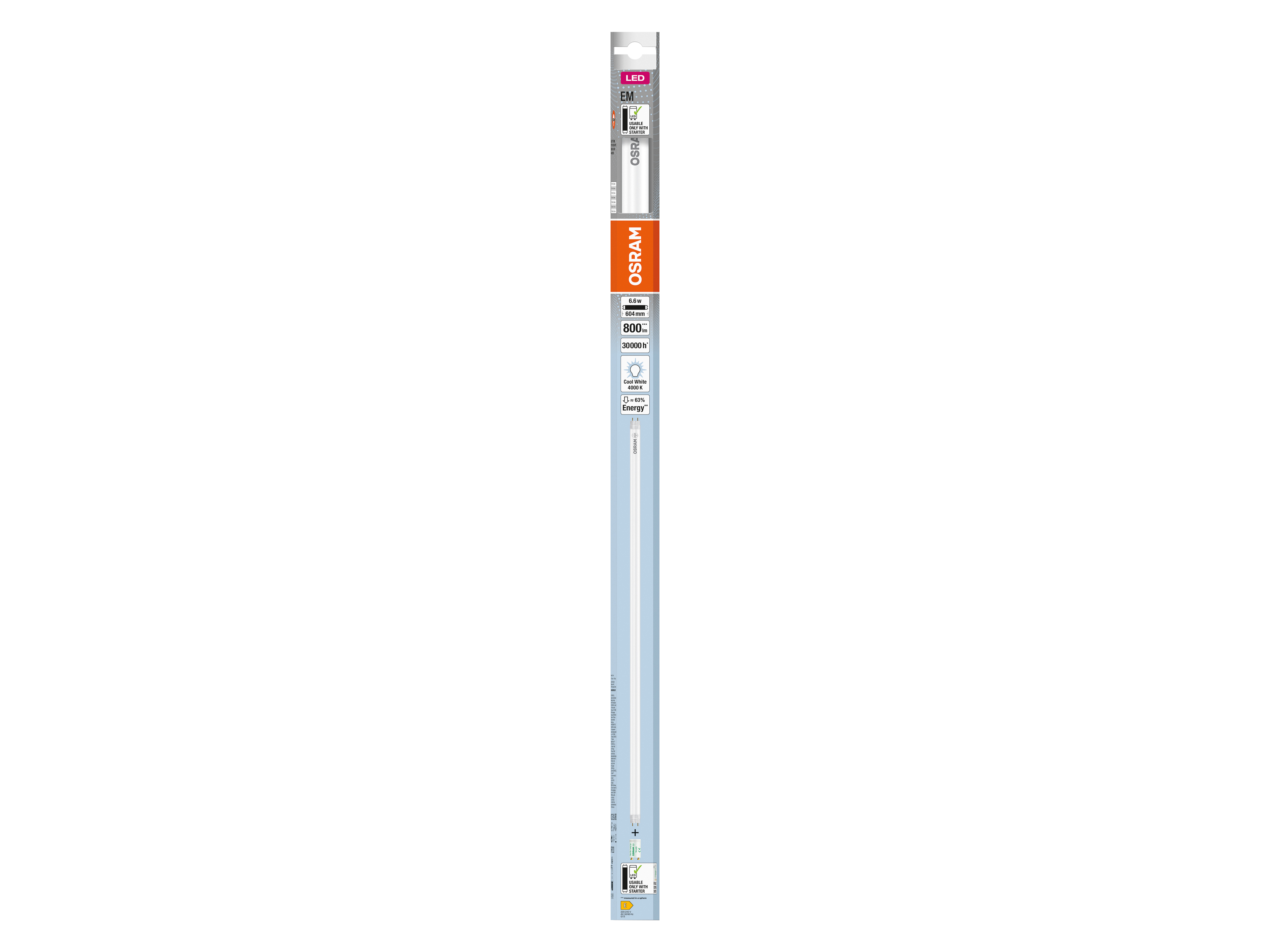 OSRAM LED-Röhre, T8, 600mm, G13, EEK: E, 6,6W, 800lm, 4000K, PC