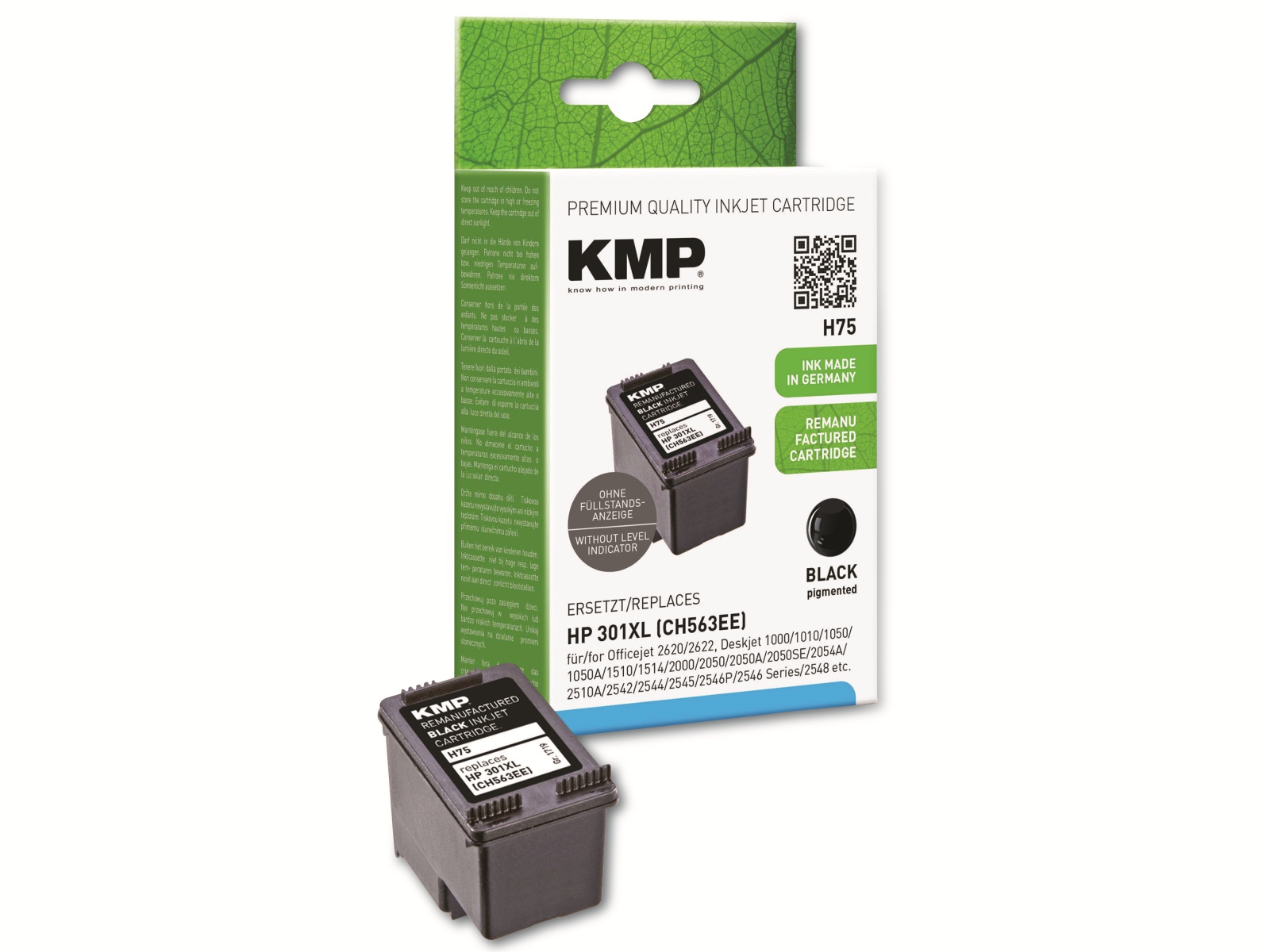 KMP Tintenpatrone kompatibel für HP 301XL (CH563EE), schwarz