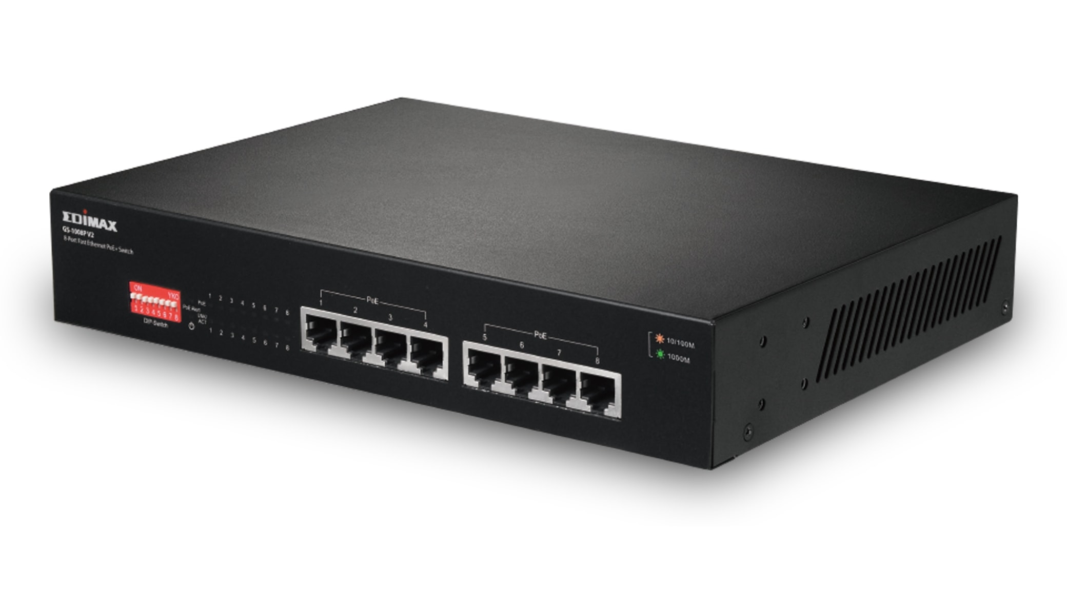 EDIMAX PoE Netzwerk-Switch GS-1008P V2, Gigabit, 8-Port, 130 Watt