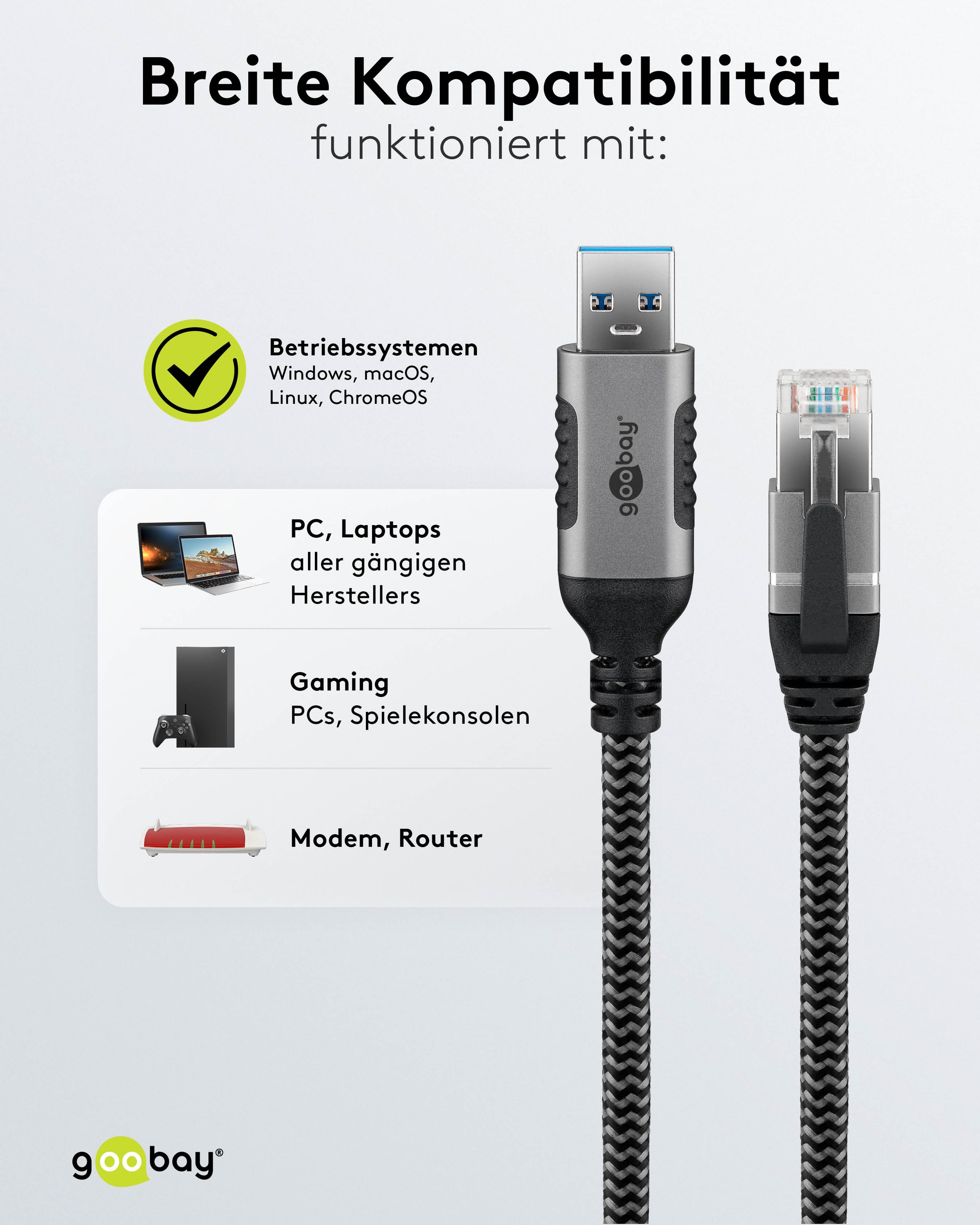 GOOBAY Ethernet-Kabel CAT6 USB-A 3.0 auf RJ45 1m