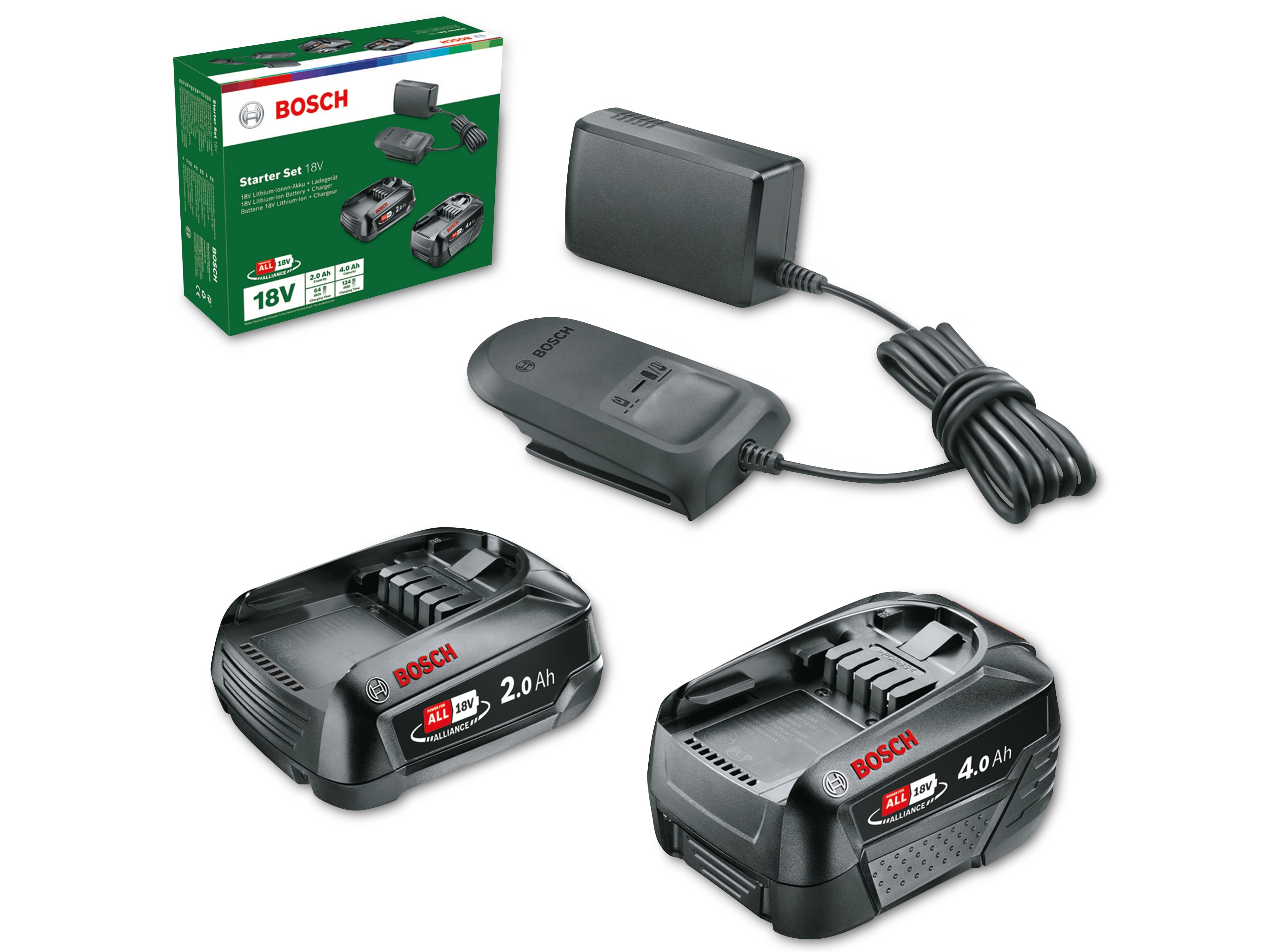 BOSCH Starter-Set, 18V, Ladegerät AL 18V-20, Akku 2Ah, Akku 4Ah