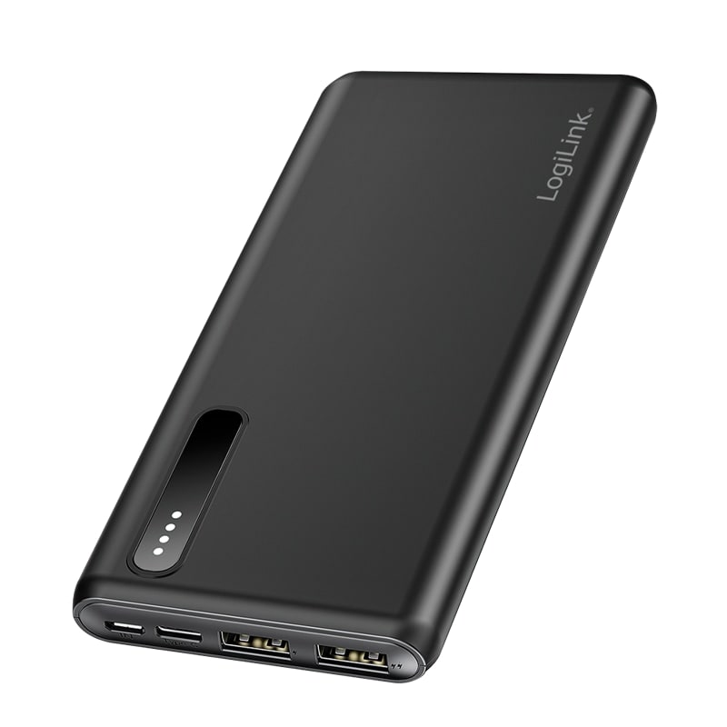 LOGILINK Powerbank PA0311 schwarz, 8000 mAh, 2x USB-A, 2-in-1-Kabel