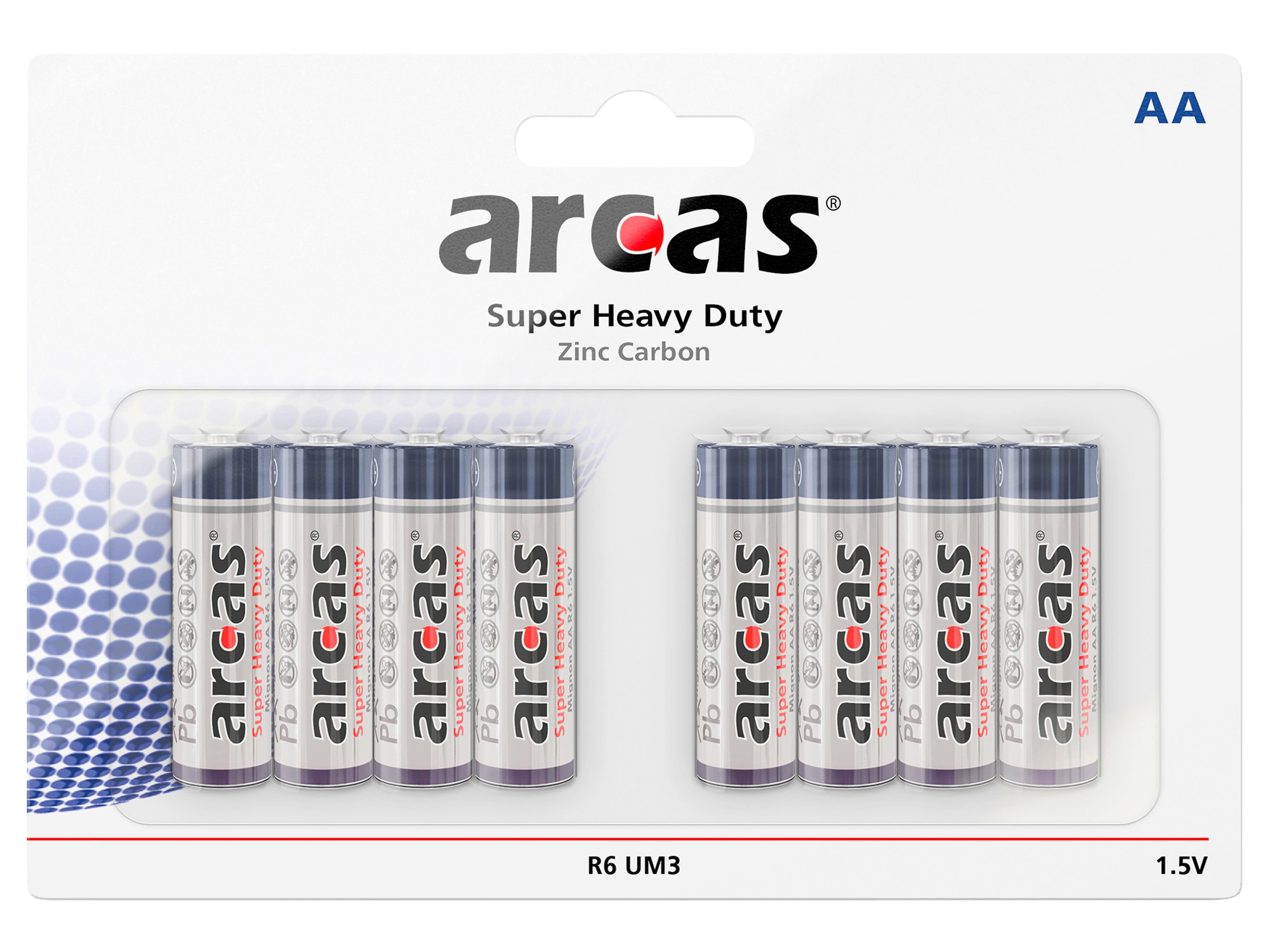 ARCAS Batterie Zink-Kohle R6, AA, Mignon, 1,5 V, 8 Stück