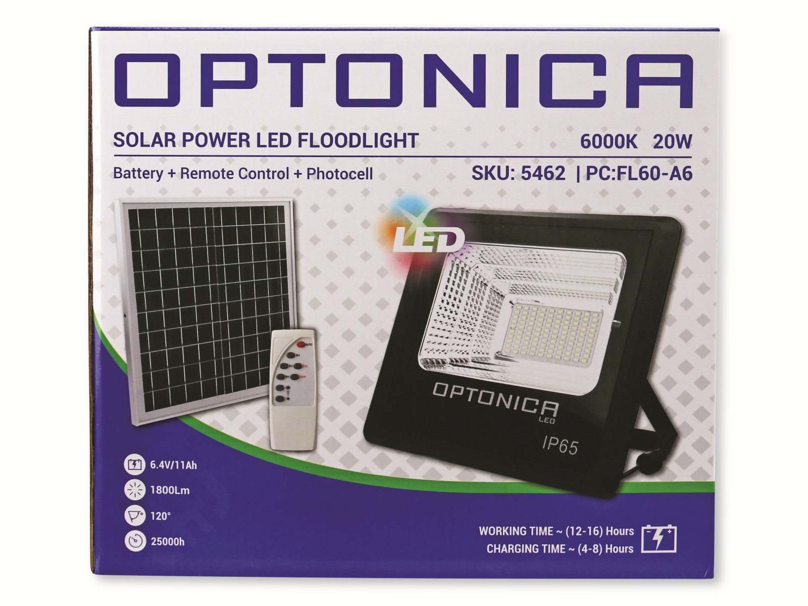 OPTONICA Solar LED-Fluter, 5462, 20W, 1800lm, 6000k