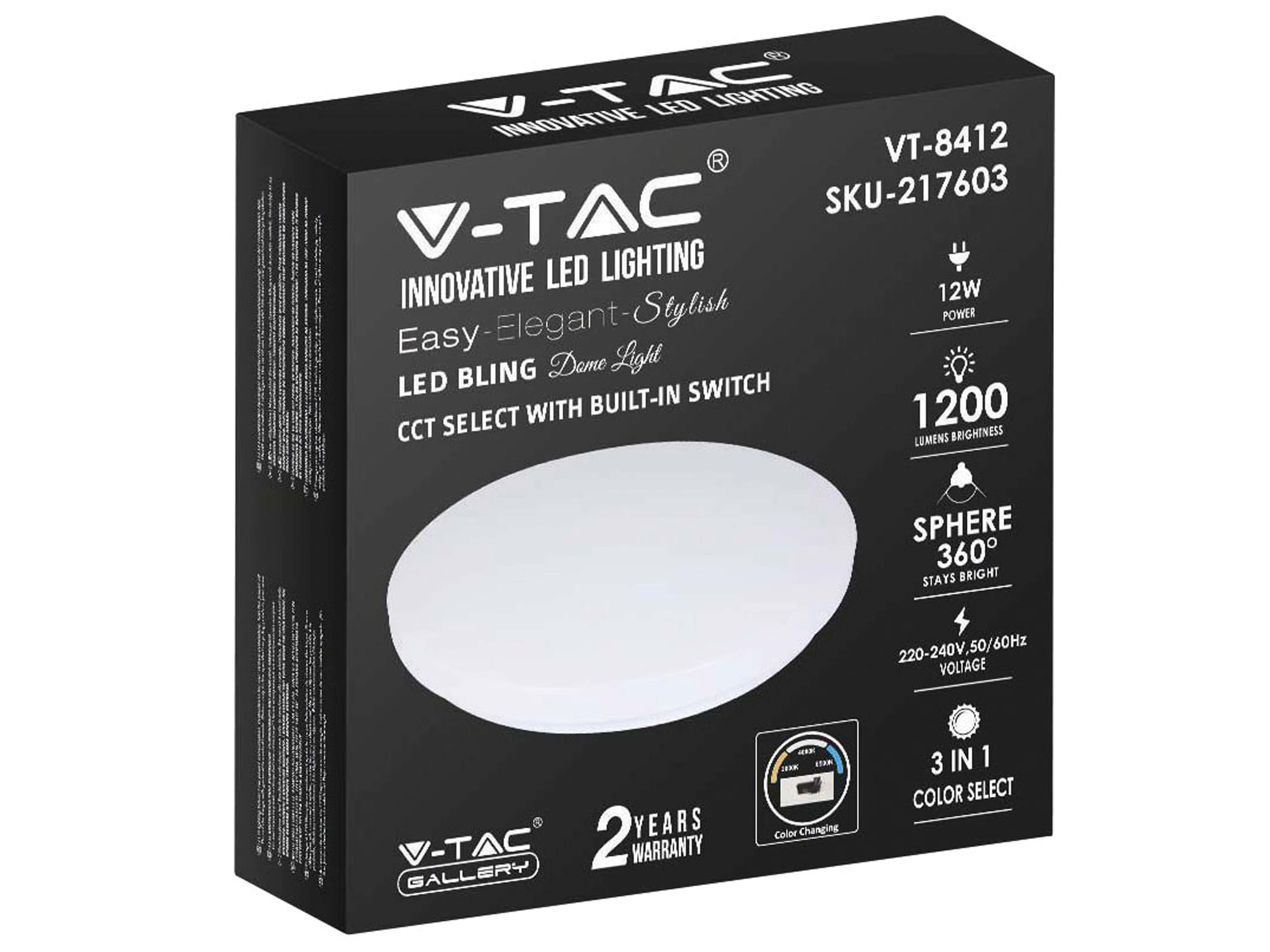 V-TAC LED-Deckenleuchte VT-8412, Kuppel, 260mm, 12W, TW