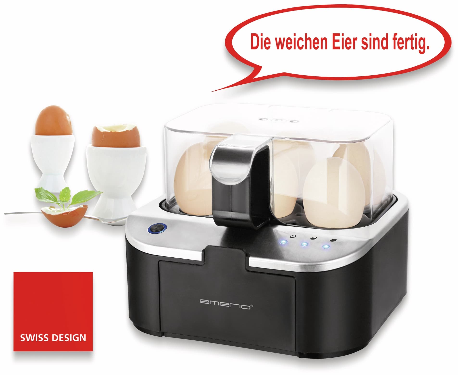 EMERIO Eierkocher EB-123177.1, 6 Eier, 400 Watt, Sprachausgabe, schwarz