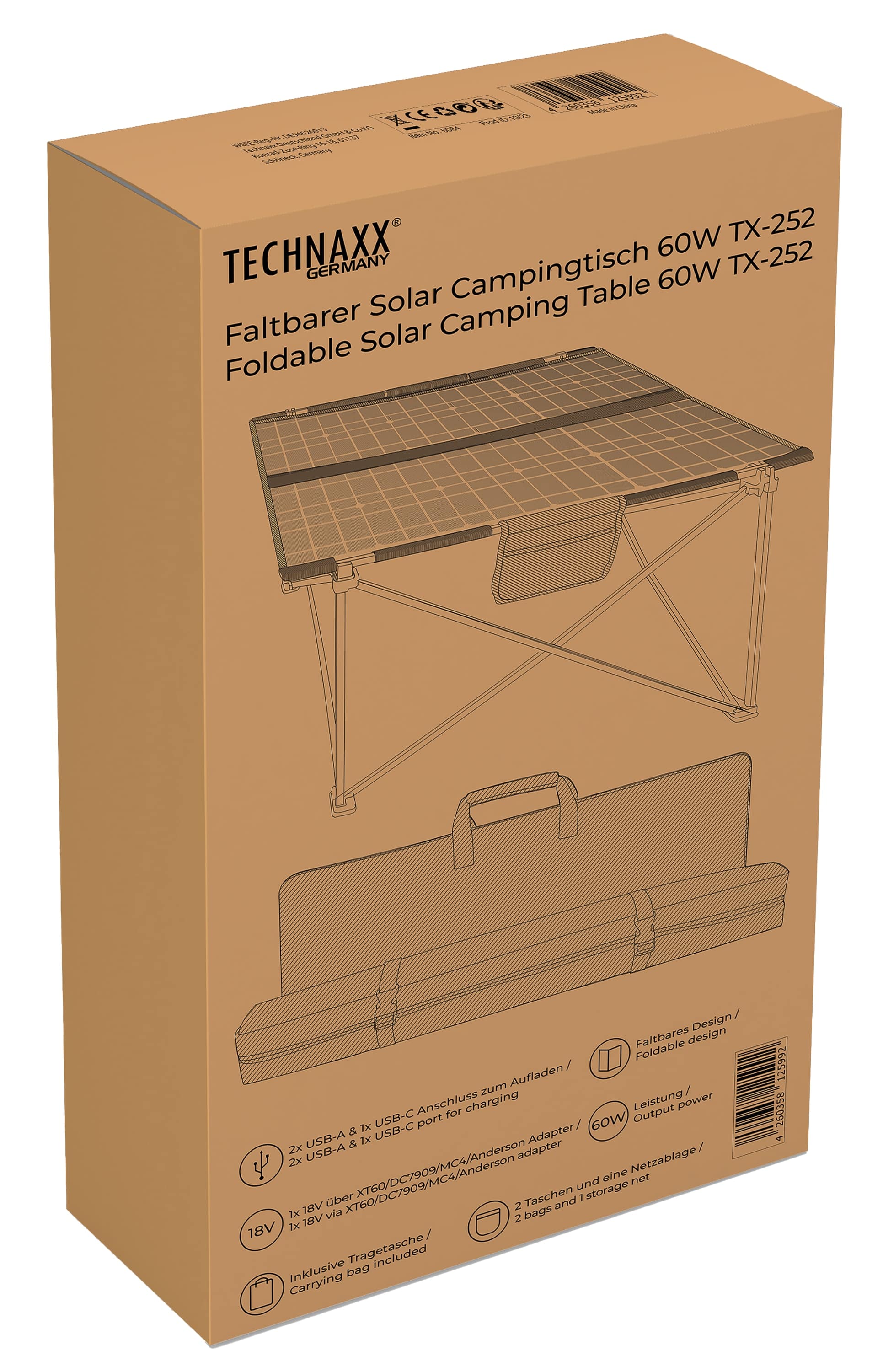 TECHNAXX Faltbarer Solar-Campingtisch 60W TX-252