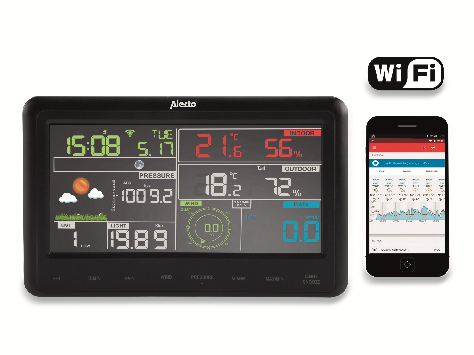 ALECTO Wetterstation WS-5500, WLAN, mit App, schwarz