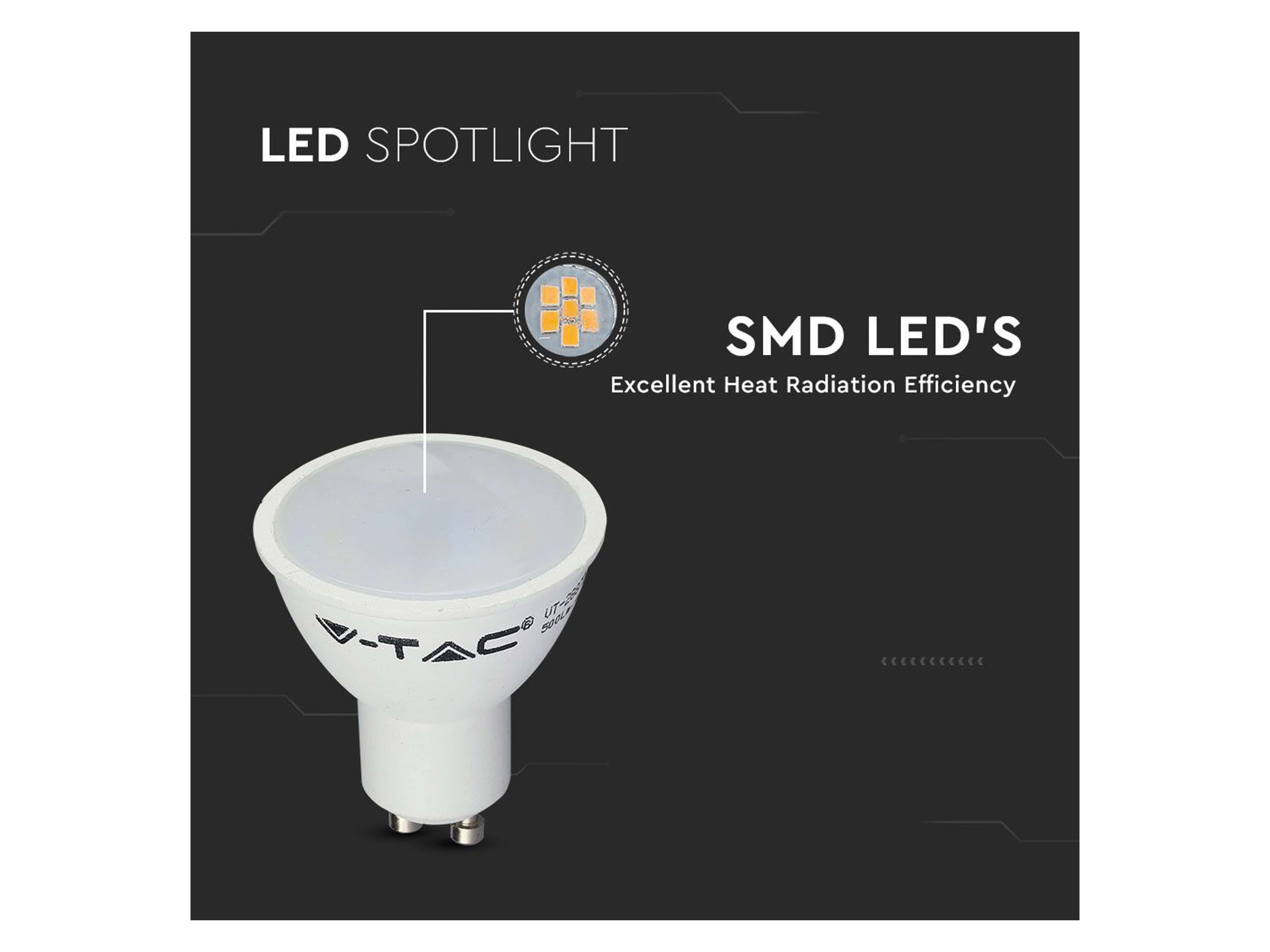 V-TAC LED-SMD-Lampe, PAR16, GU10, EEK: F, 4,5W, 400lm, 3000K, 10 Stück