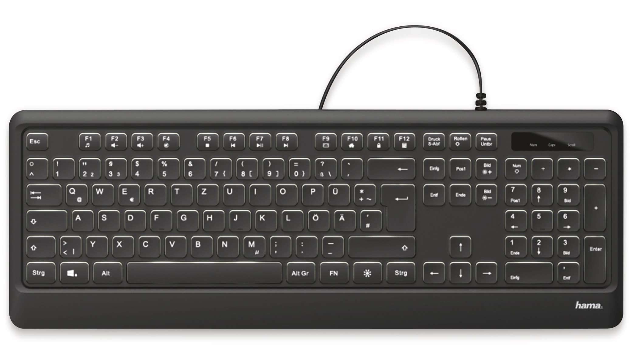 HAMA USB-Tastatur KC-550, Beleuchtet, schwarz
