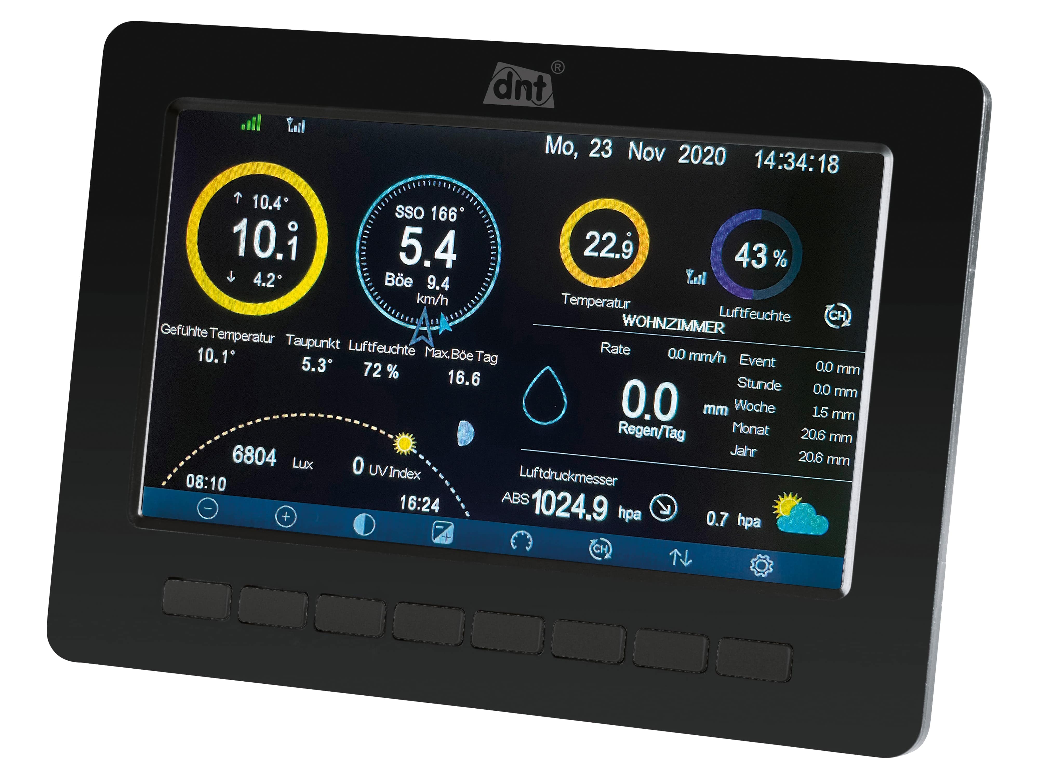 DNT Wetterstation WeatherScreen PRO + 3x Zusatzsender RoomLog Pro