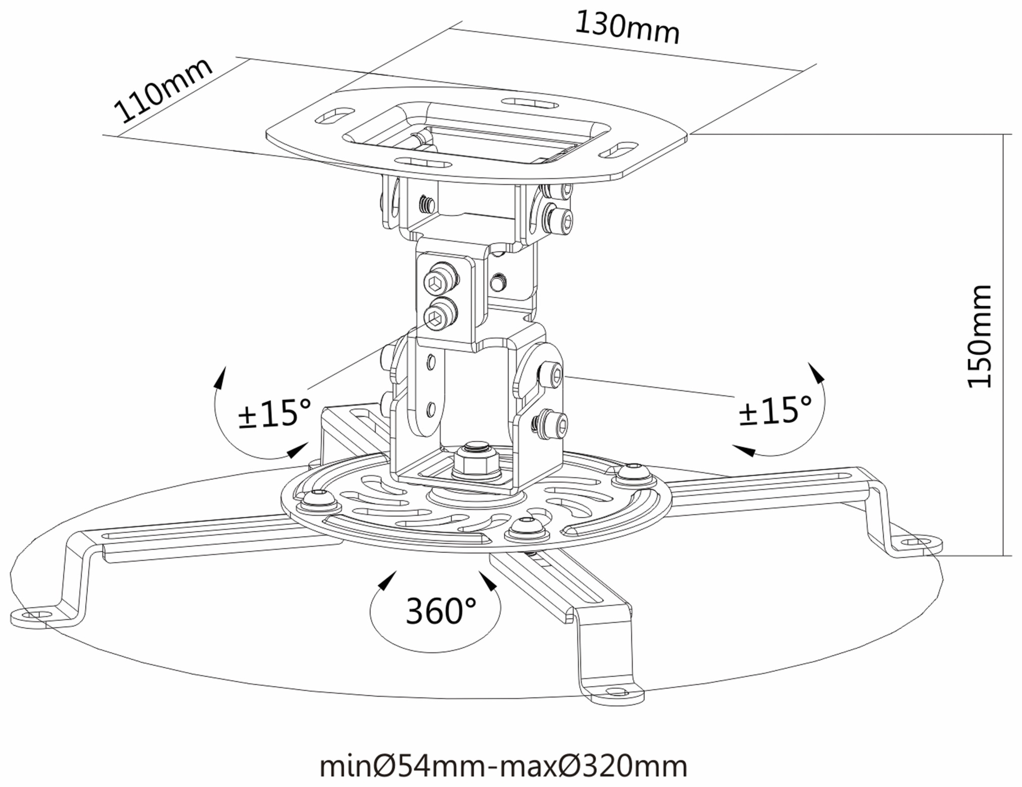 PUREMOUNTS Beamer-Deckenhalterung PM-Spider-10W, 54...320mm, weiß