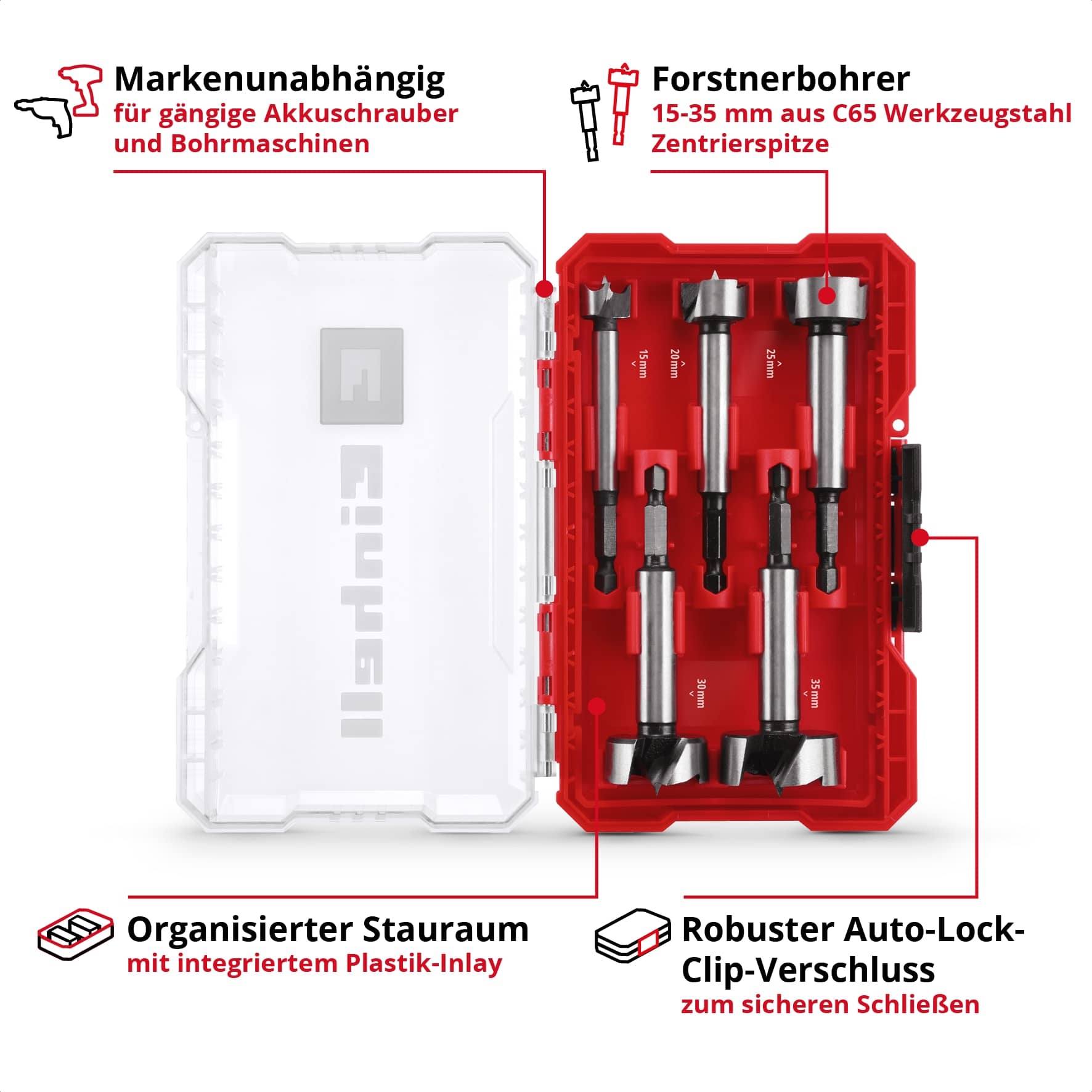 EINHELL Forstnerbohrer-Set, 706003, M-Case, 5-teilig