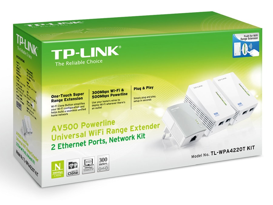 TP-Link Powerline-Kit mit WLAN-Extender TL-WPA4220TKIT, Triple-Kit