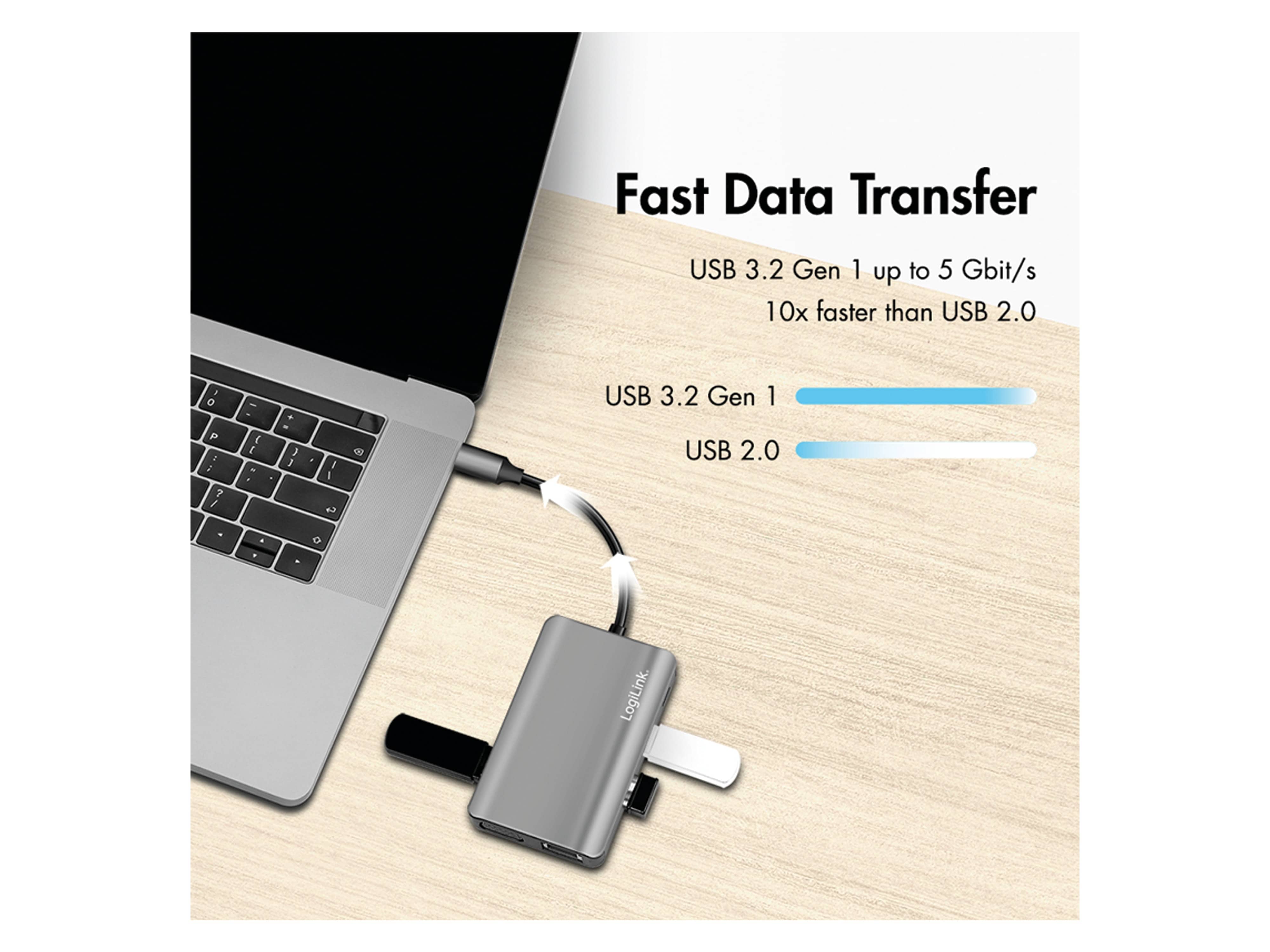 LOGILINK USB 3.2 Dockingstation UA0410, Gen1, 7-Port, USB-C PD, Anthrazit