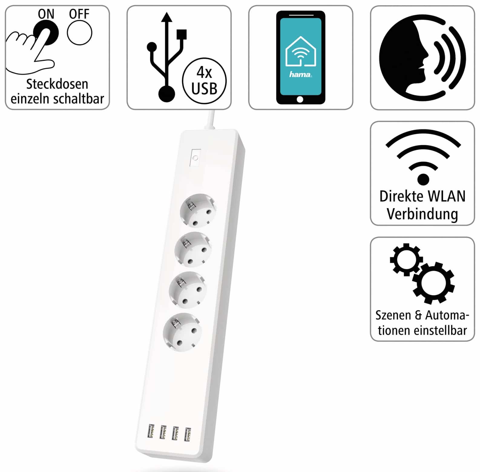 HAMA WLAN-Steckdosenleiste 4-fach und 4-fach USB