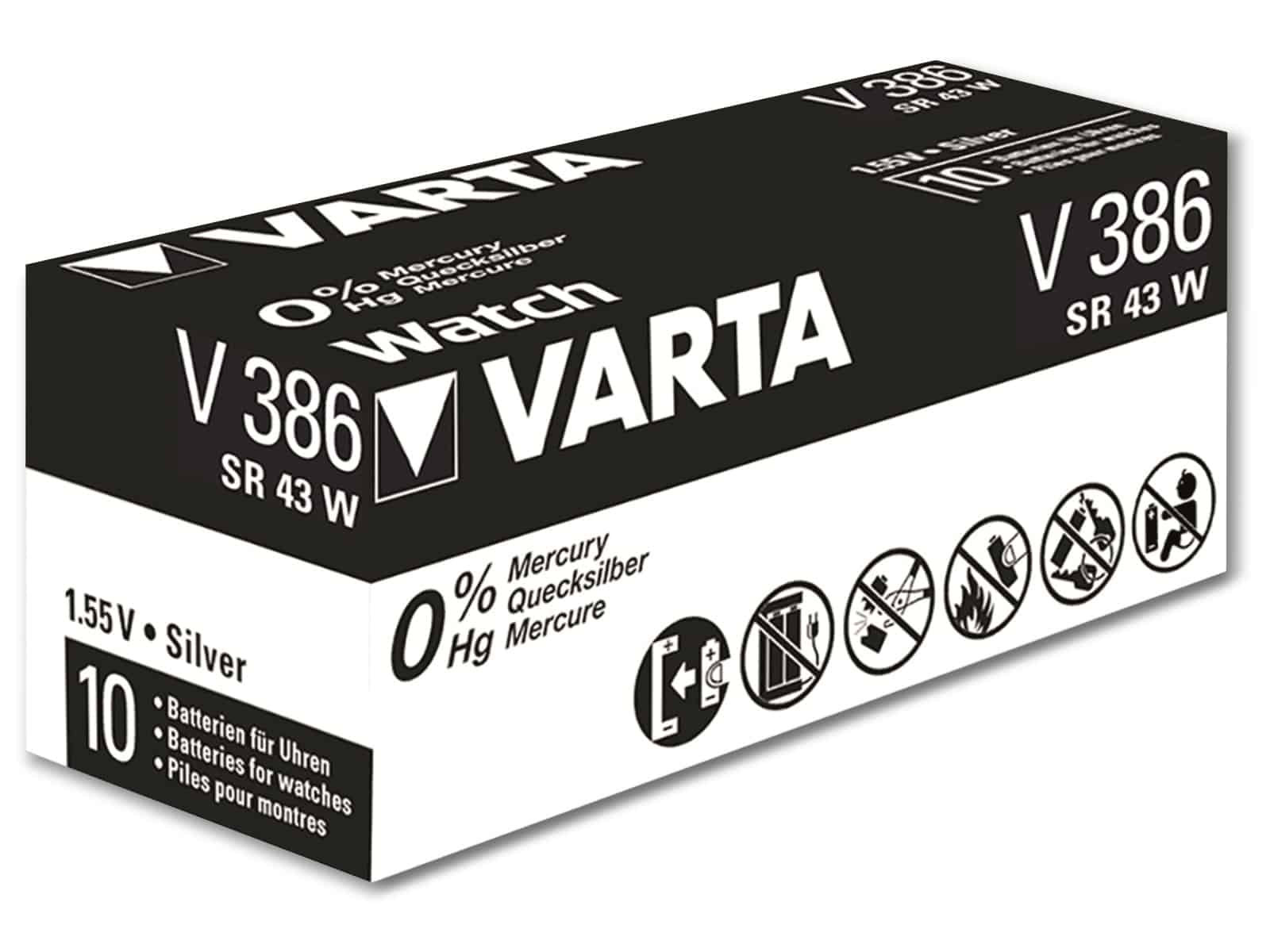 VARTA Knopfzelle Silver Oxide, 386 SR43, 1.55V, 10 Stück