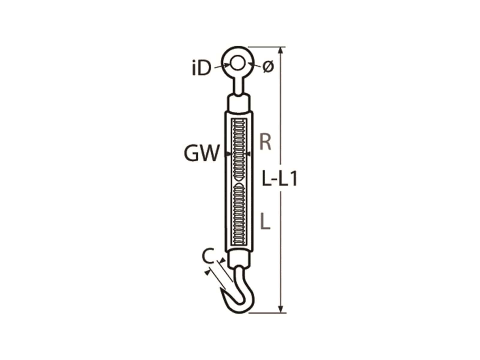 MARINETECH Seilspanner Edelstahl A4, M5, 165 mm, Auge Haken