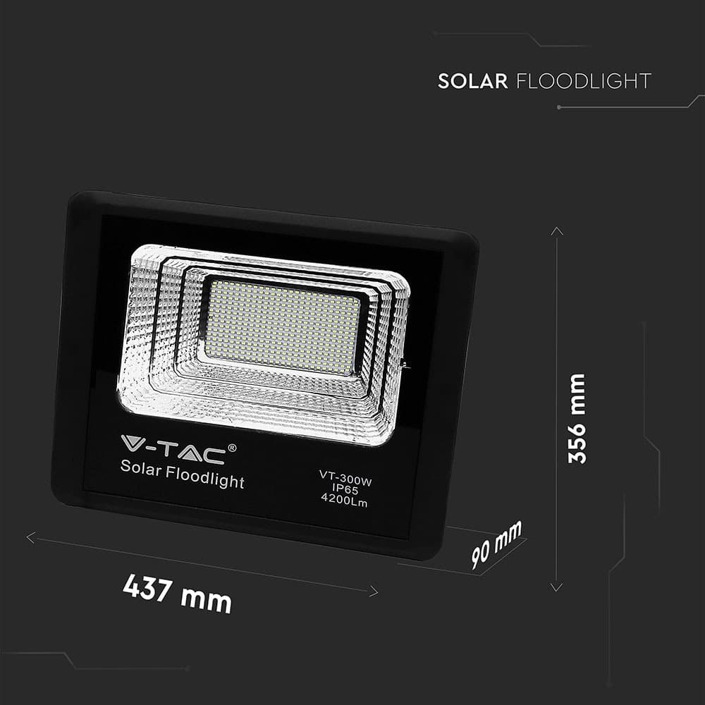 V-TAC Solar LED-Fluter VT-300W, 50 W, 6000 K, mit Panel + Fernbedienung