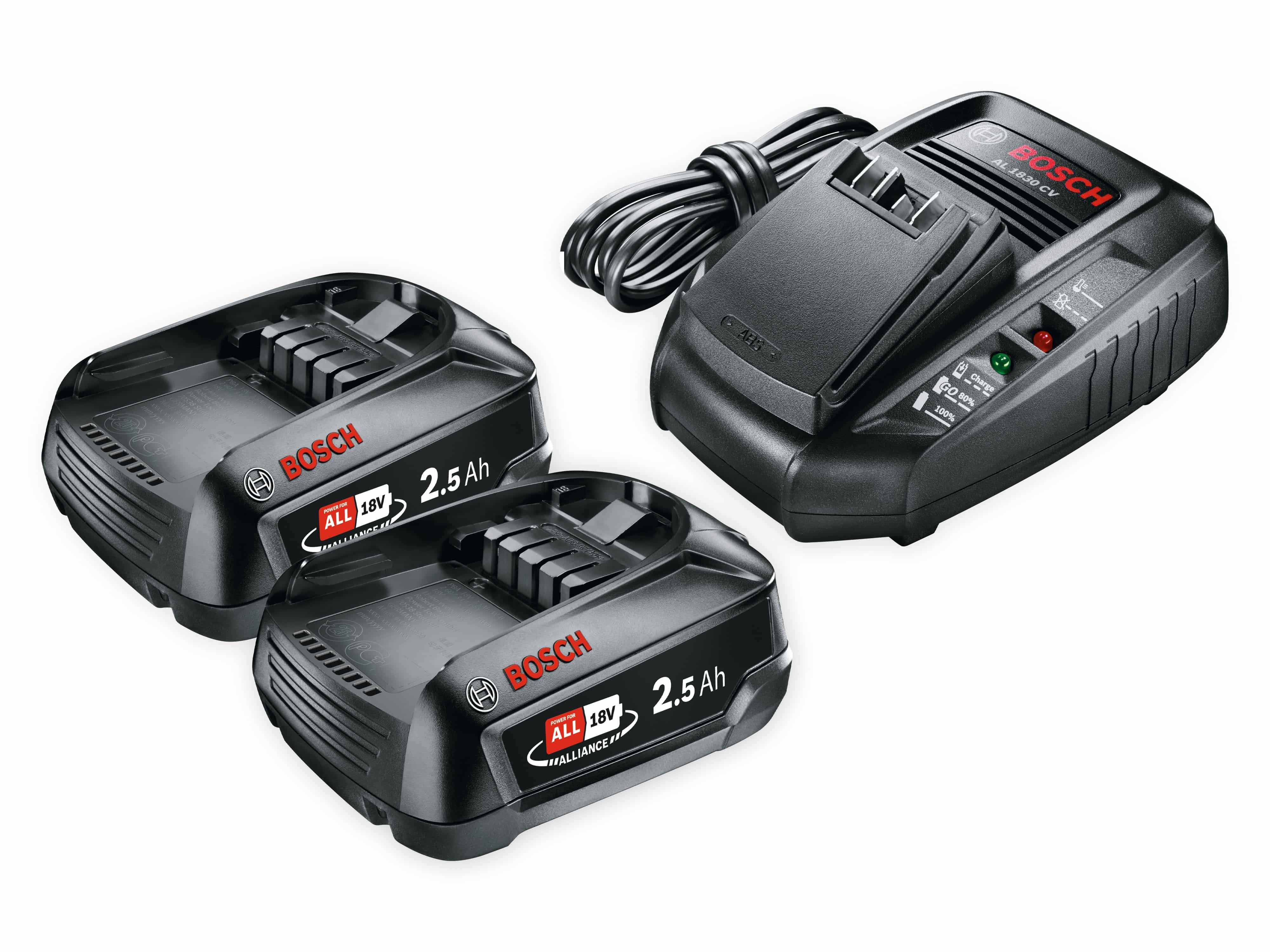 BOSCH Starter-Set, 18V, Ladegerät AL 1830 CV, 2x Akku 2500mAh