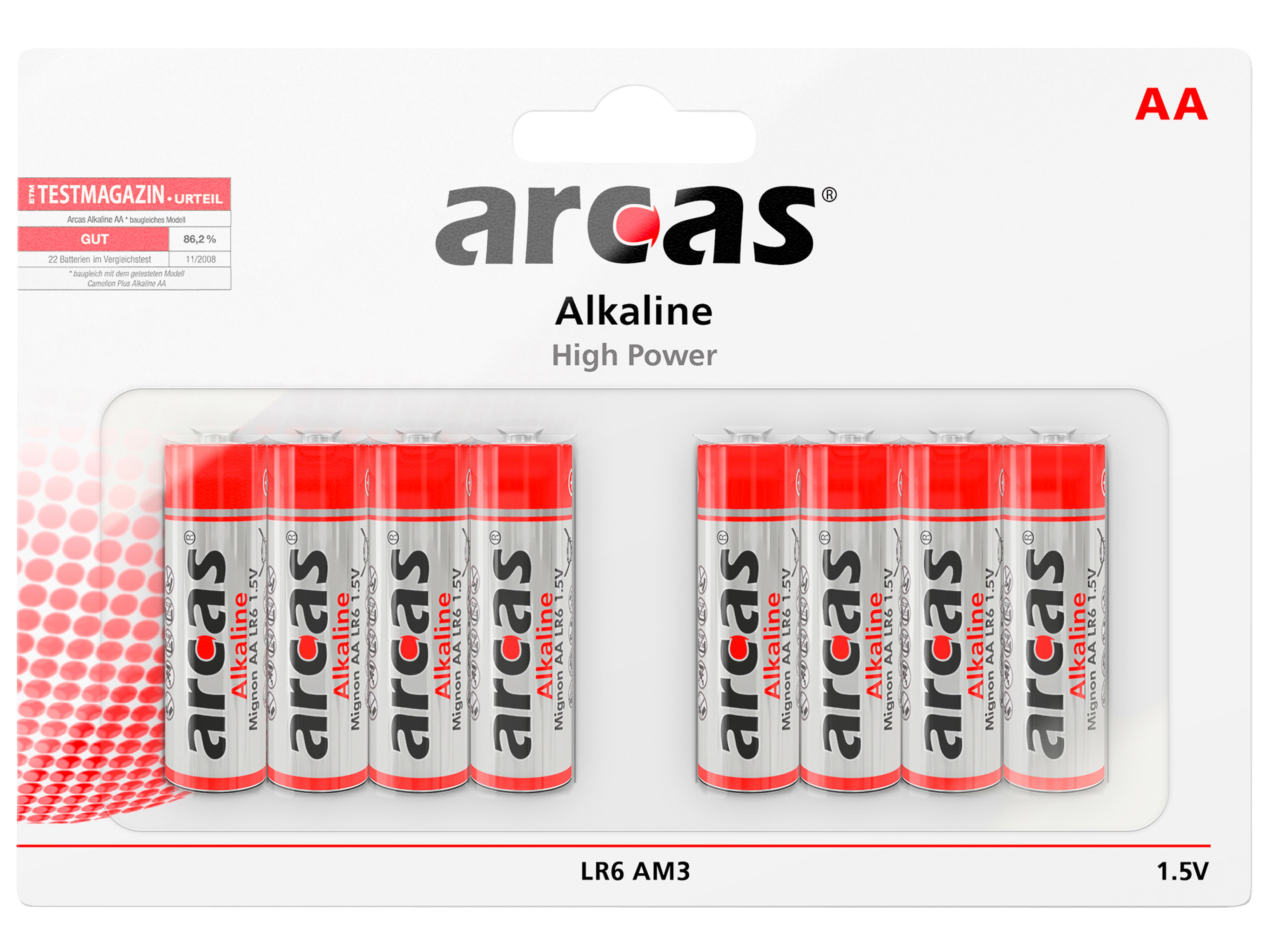 ARCAS Batterie Alkaline LR6, AA, Mignon, 1,5 V, 8 Stück