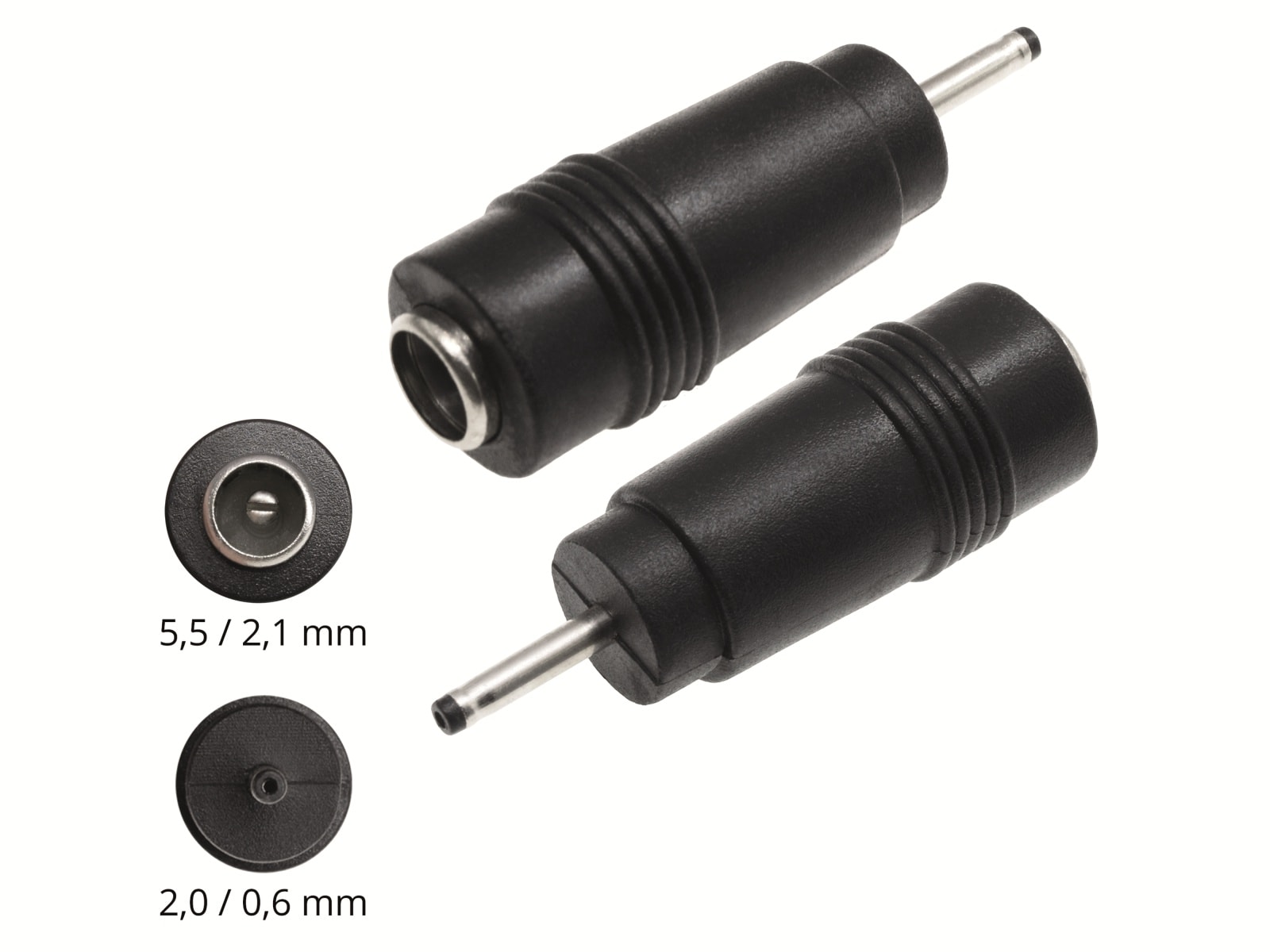 Hohlsteckeradapter, 5,5/2,1 Hohlkupplung auf 2,0/0,6 Hohlstecker