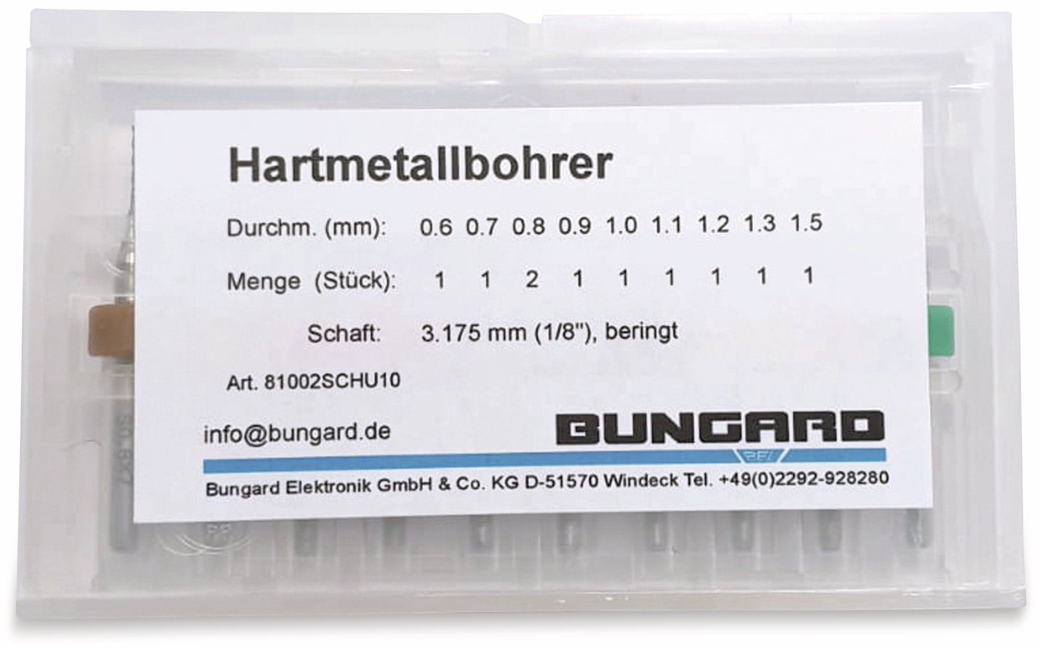 BUNGARD Bohrersatz für Leiterplatten, gemischt, mit Ring, (0,6mm-1,5mm)