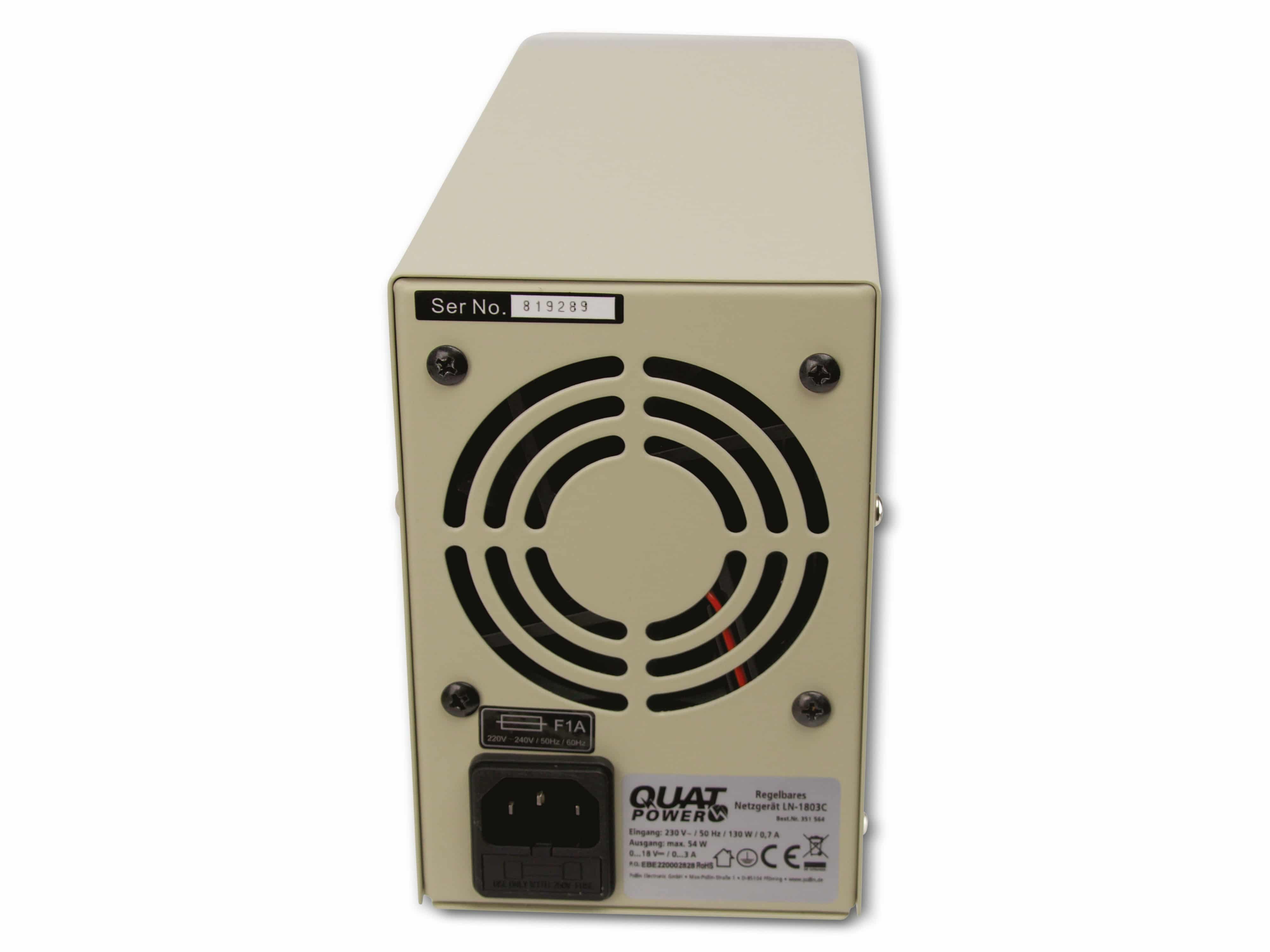 QUATPOWER Regelbares Labornetzgerät LN-1803C, 0...18 V-/0...3 A, Sicherheitstransformator