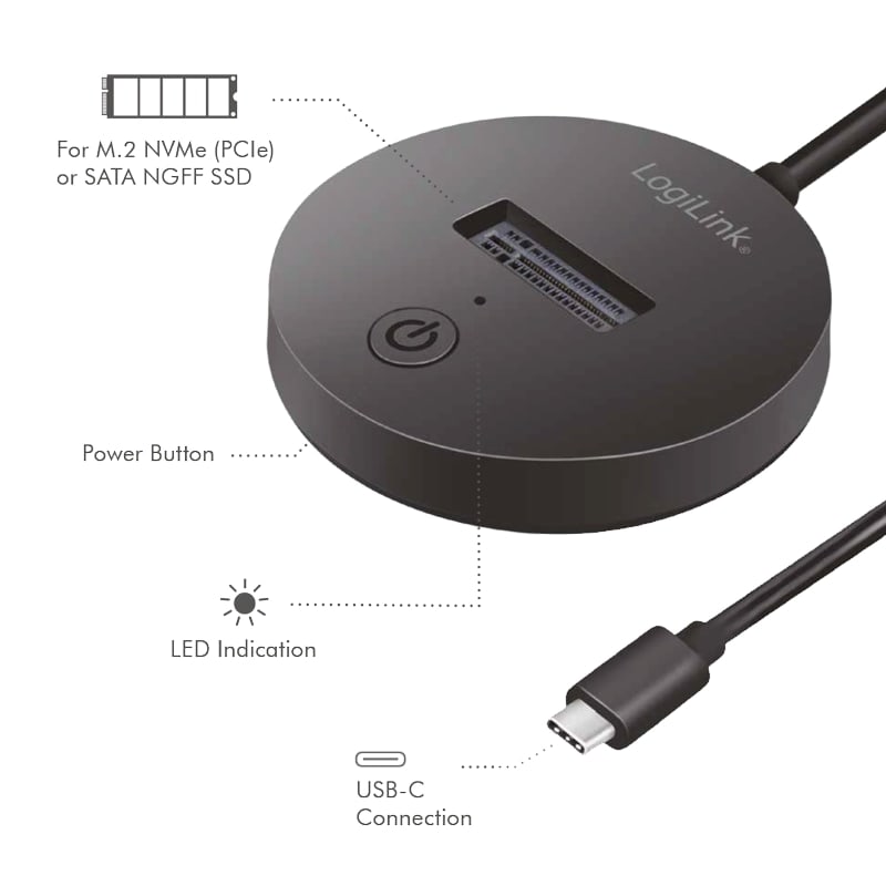 LOGILINK Festplatten-Dockingstation, 1-Port für M.2 NVME u. SATA, schwarz