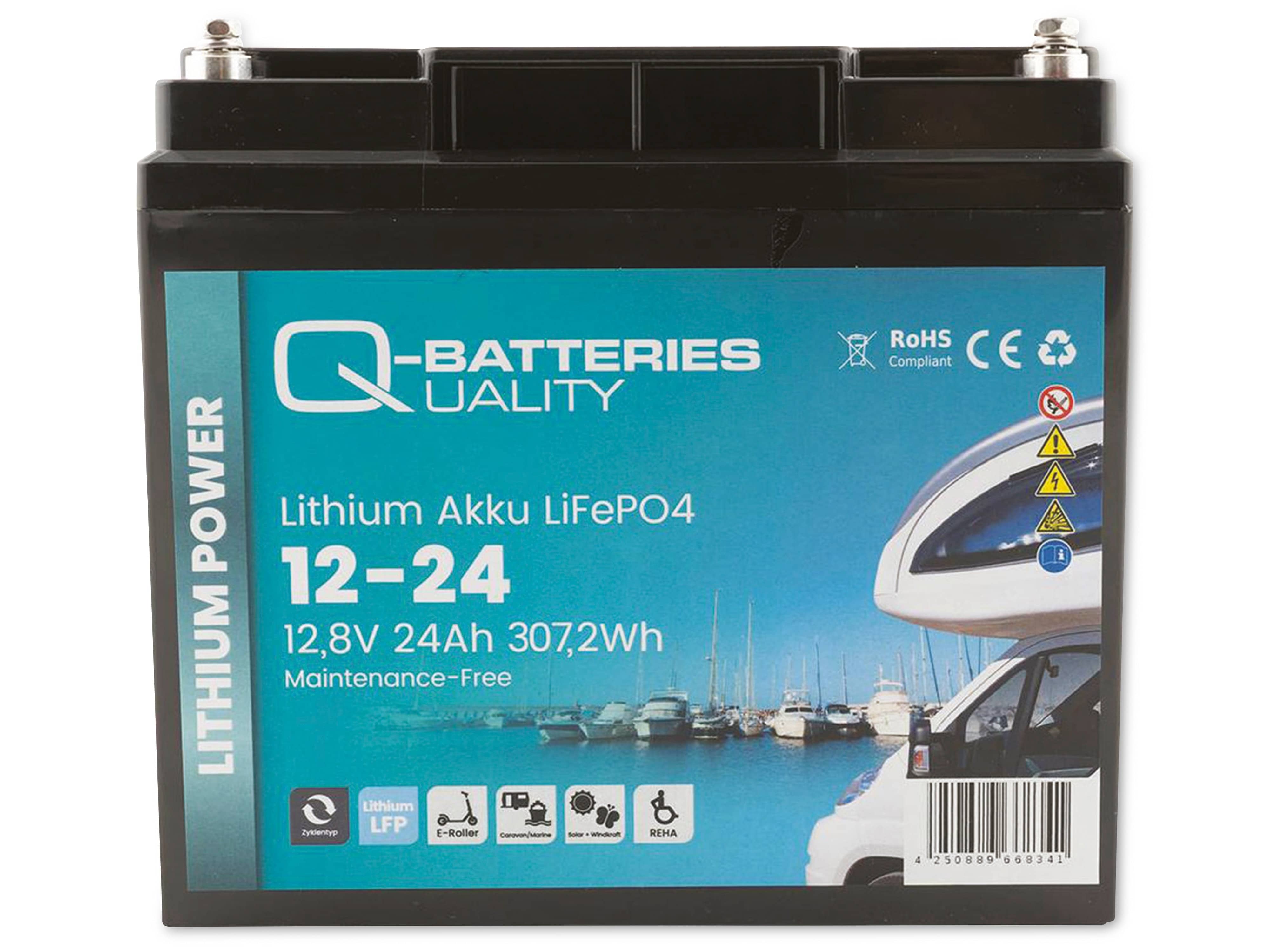 Q-BATTERIES Lithium Akku 12-24 12,8V, 24Ah 307,2Wh, LiFePO4 Batterie