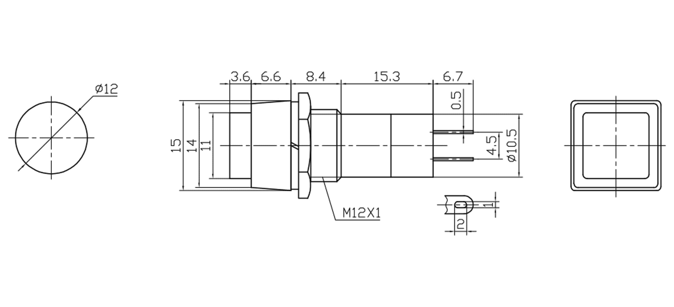 Einbau-Drucktaster PBS-12B, quadratisch, Schließer, gelb