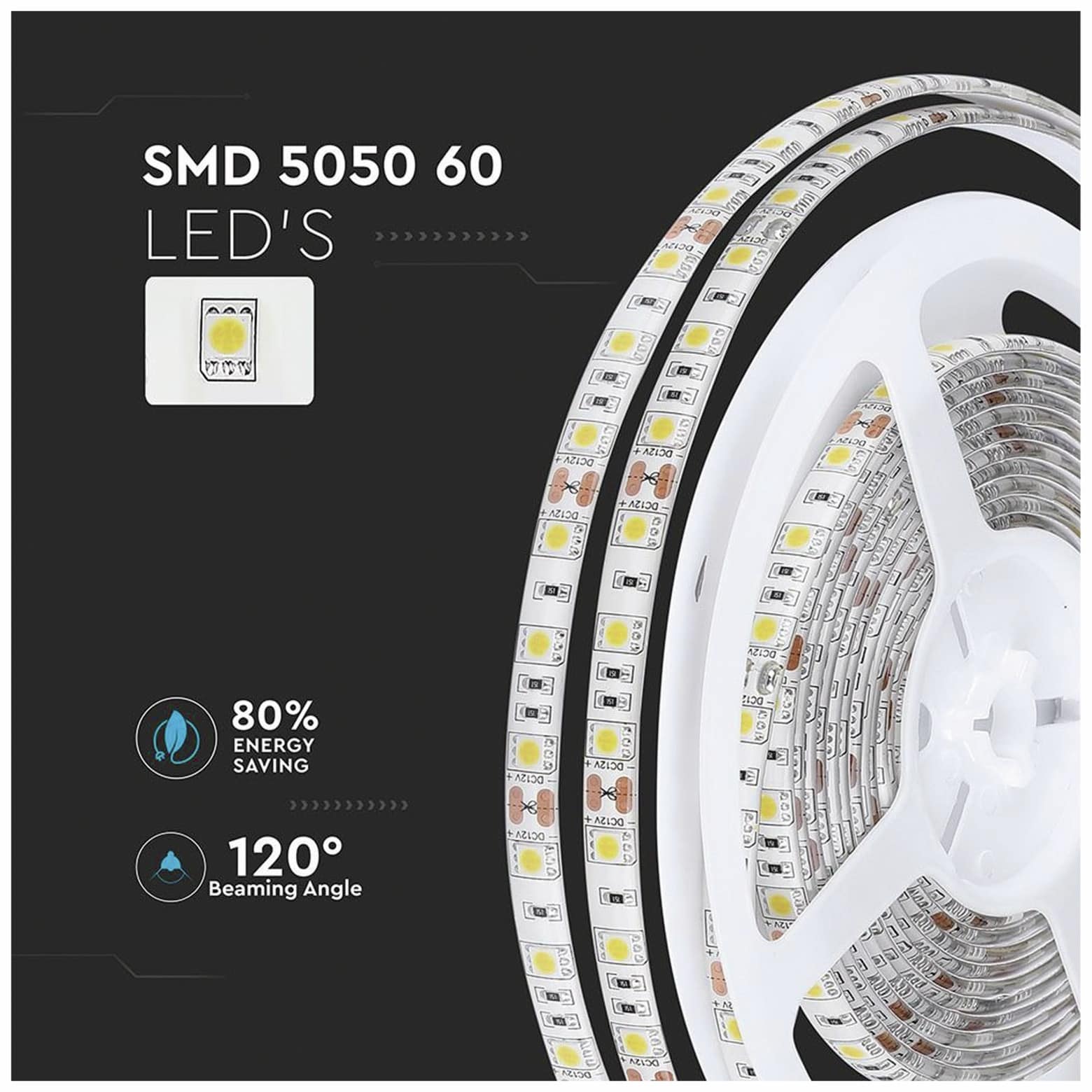 V-TAC LED-Strip VT-5050, 300 LEDs, 5 m, 12V, IP 65, 4000 K