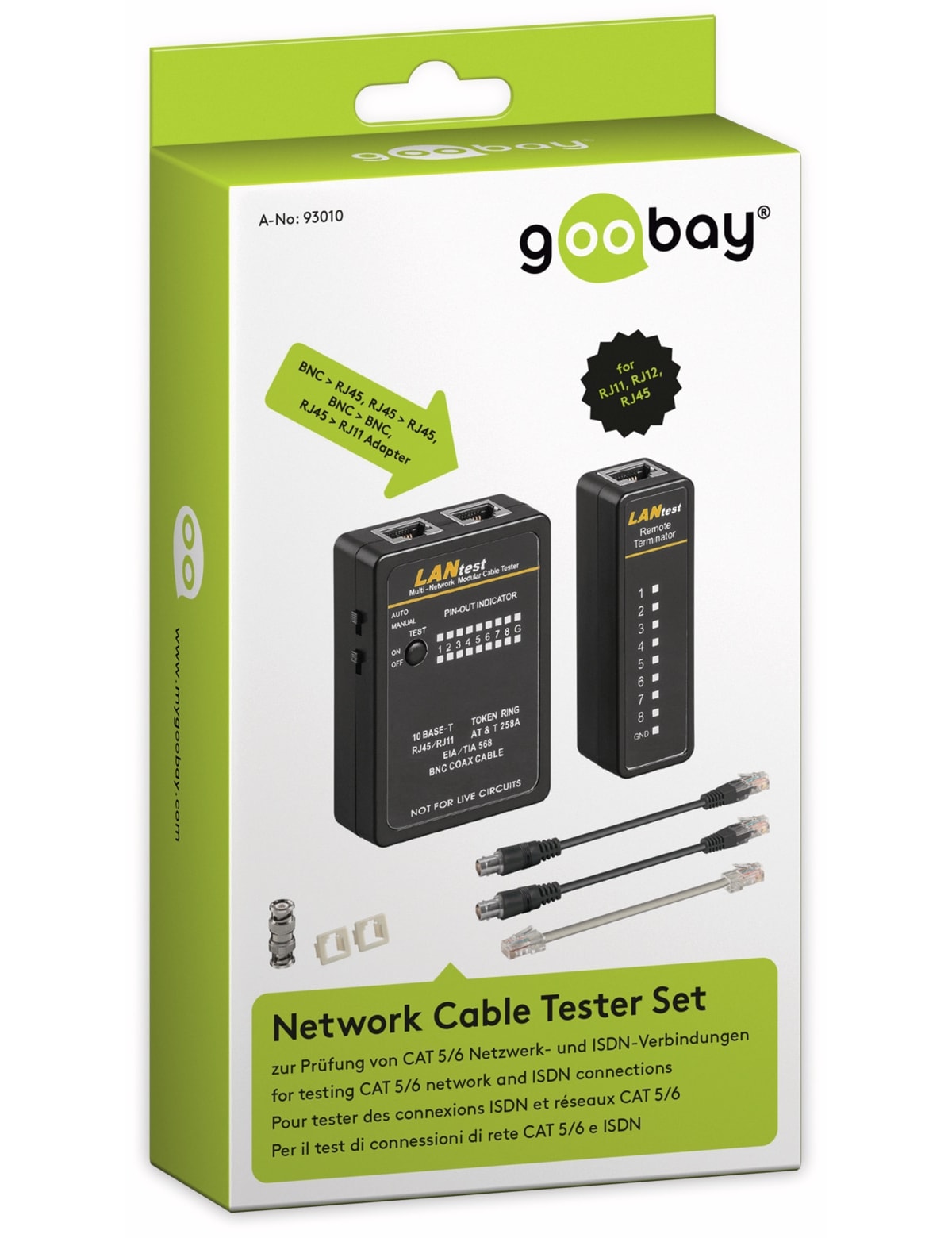 GOOBAY Netzwerk-Kabeltesterset 93010, CAT.5/6, ISDN, BNC